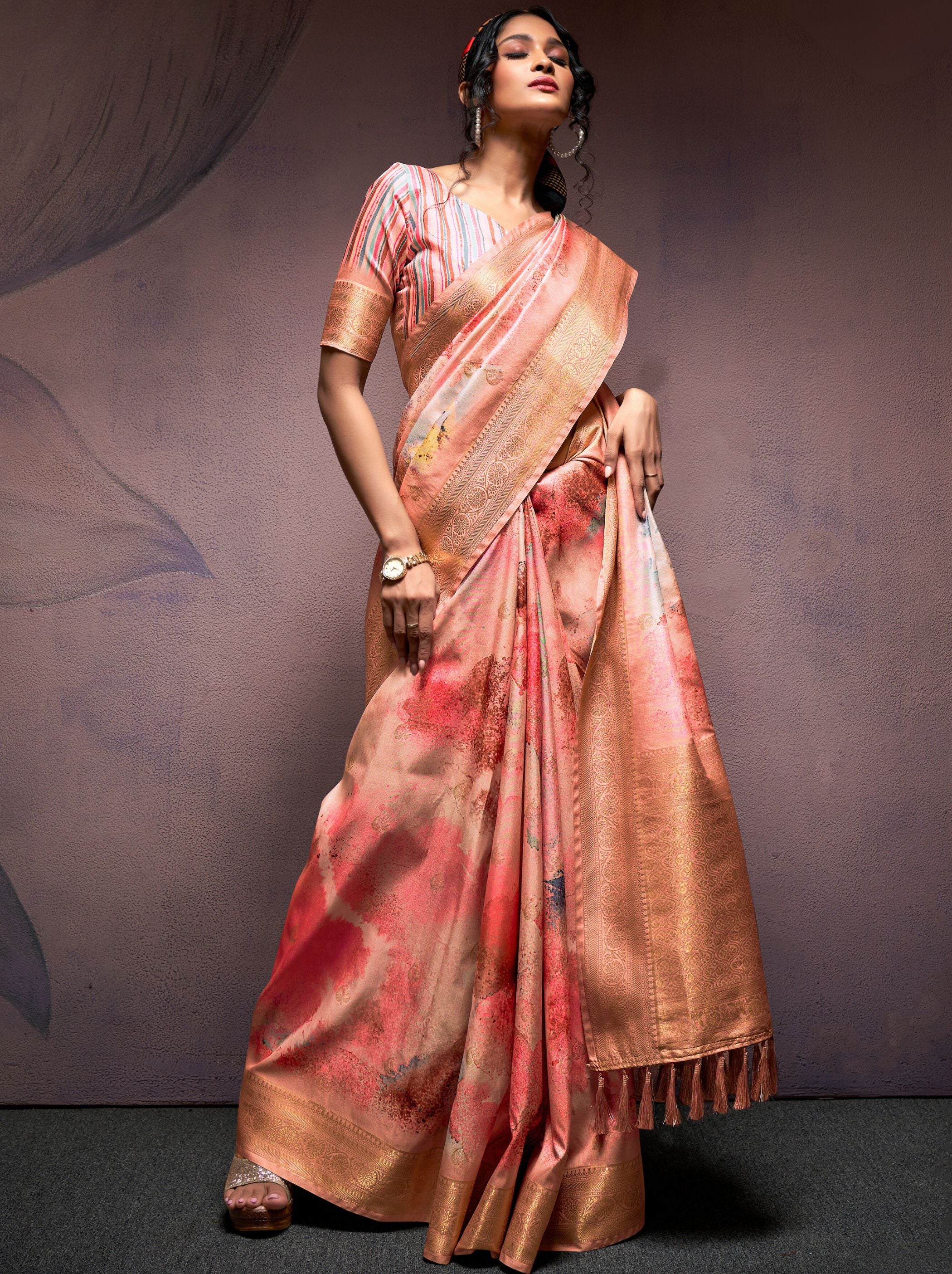 Tangerine Orange silk Blended Saree - TrendOye