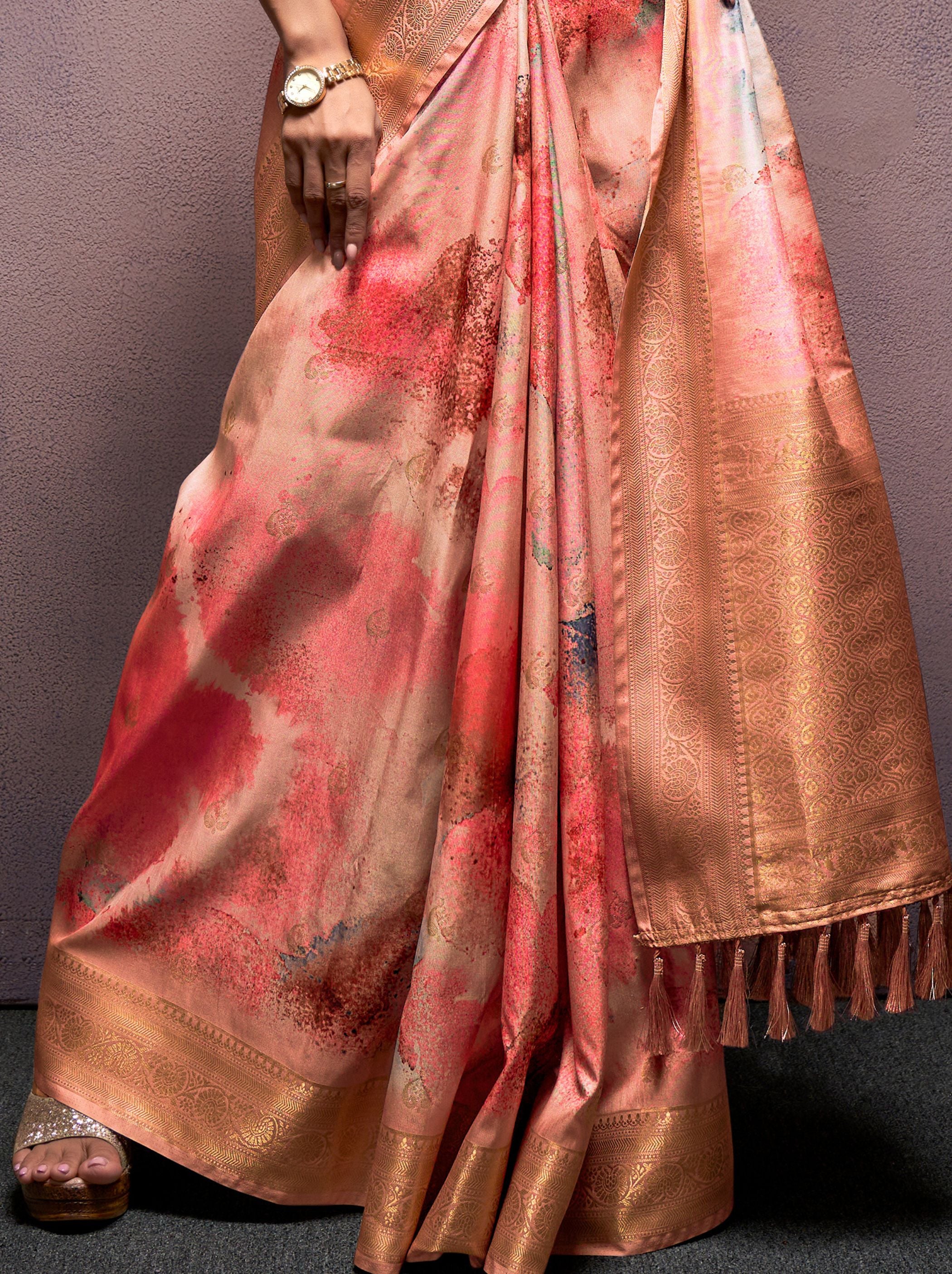 Tangerine Orange silk Blended Saree - TrendOye