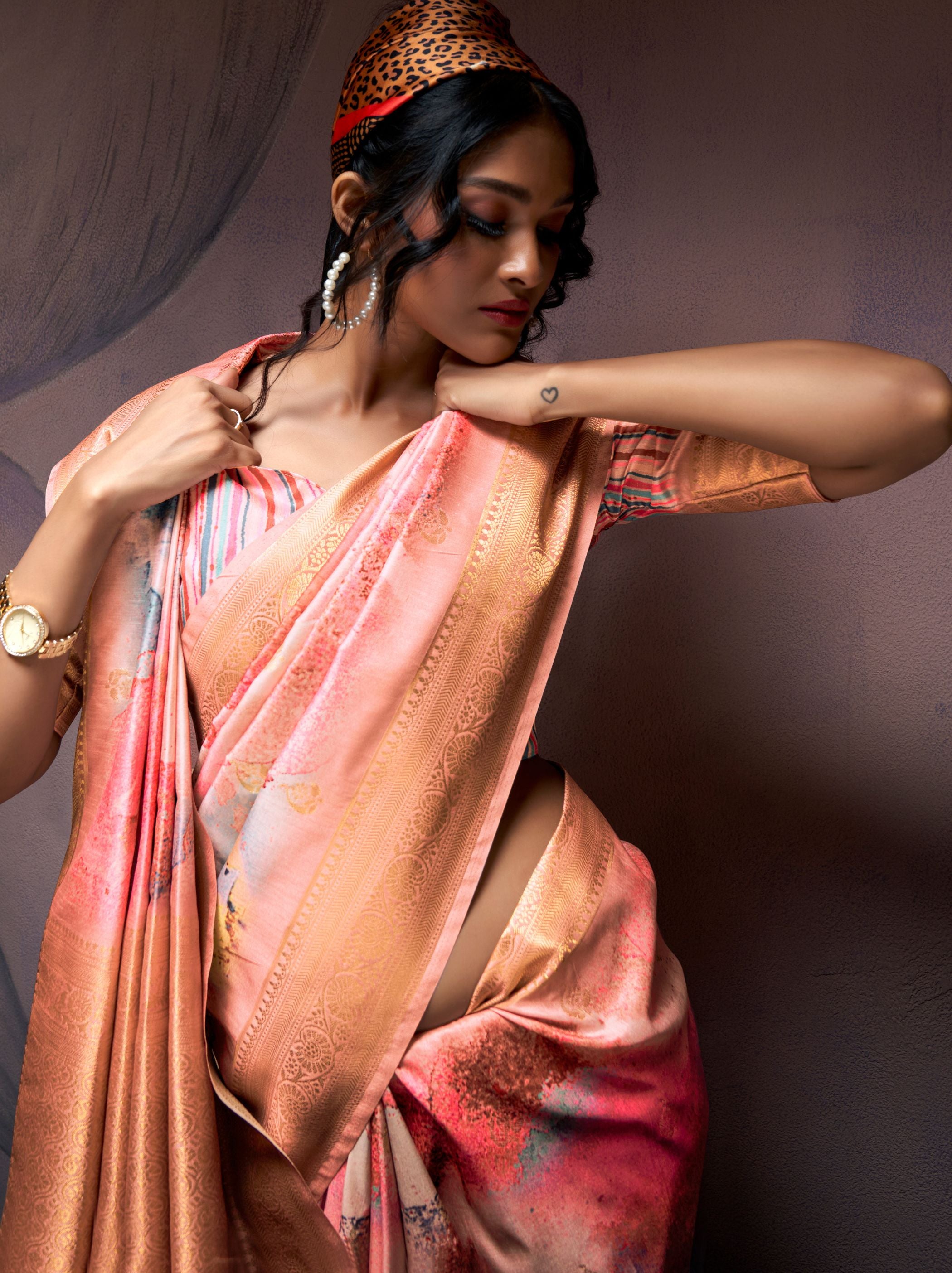 Tangerine Orange silk Blended Saree - TrendOye