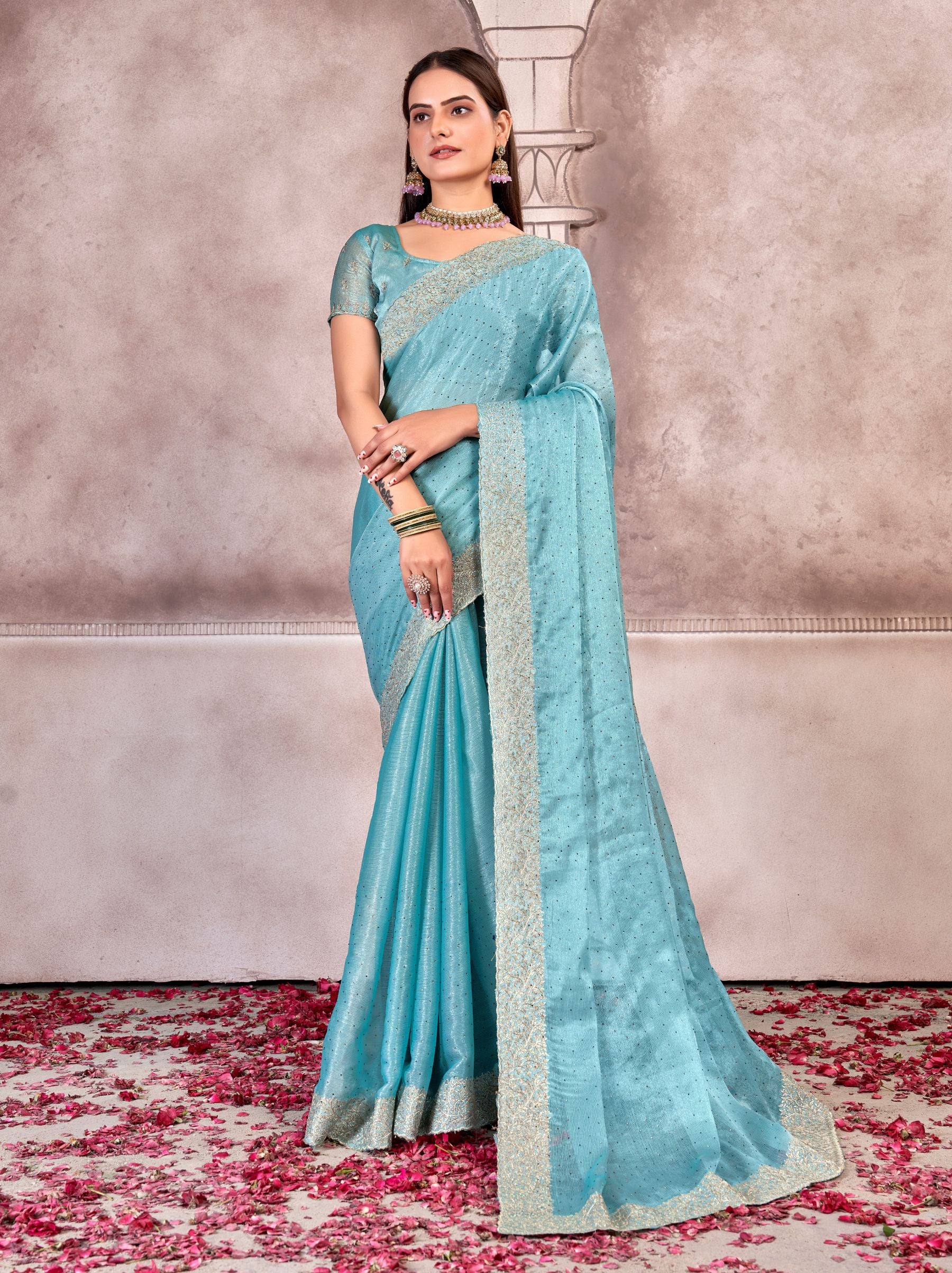 Emerald Green Designer Silk Blended Saree
