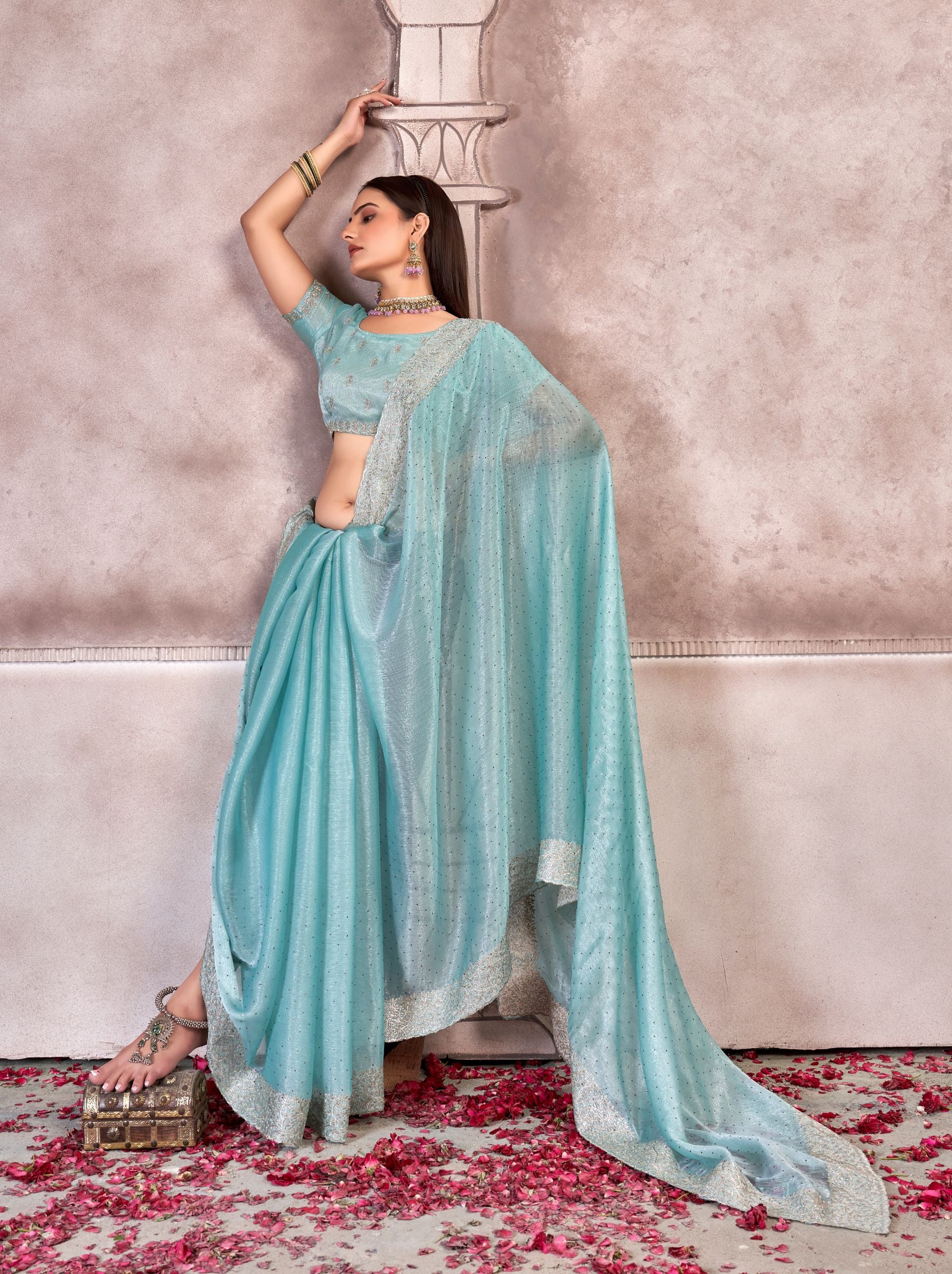 Emerald Green Designer Silk Blended Saree