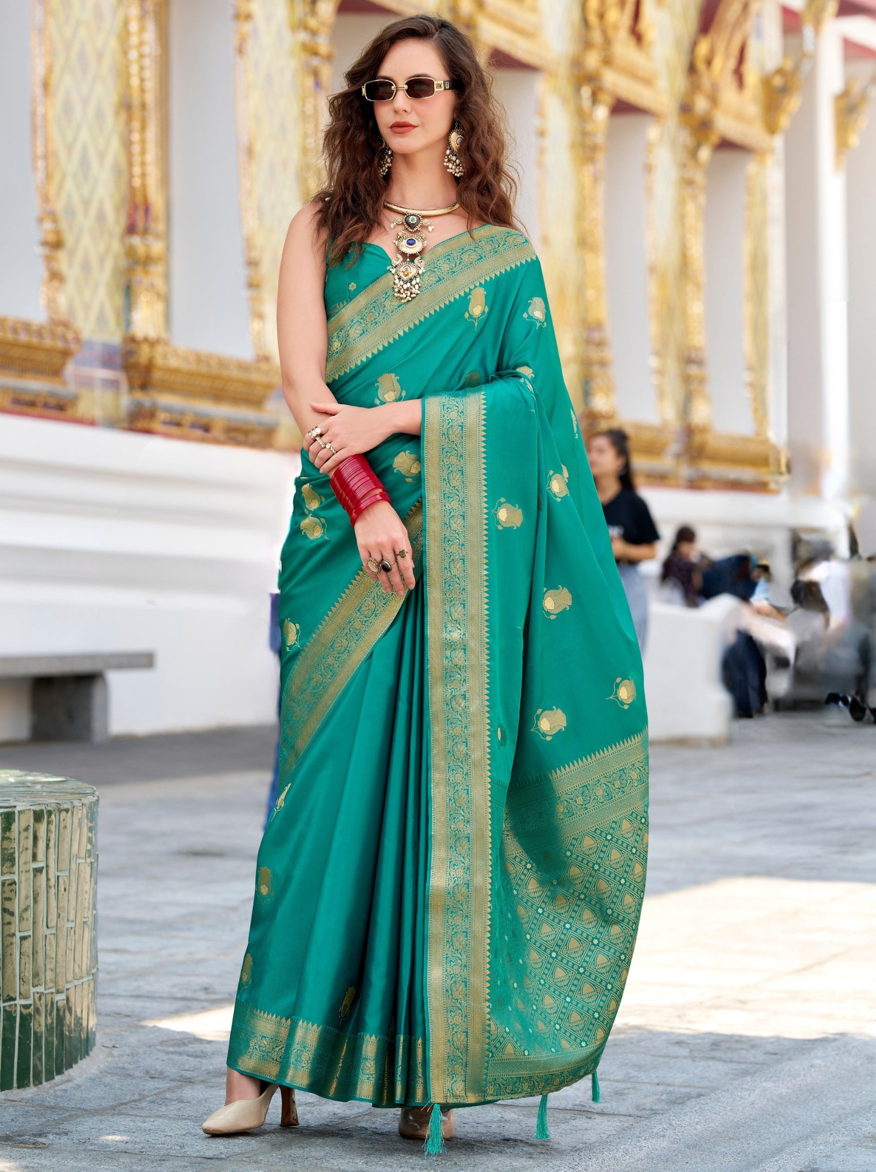 Persian Green Celebration Saree - TrendOye