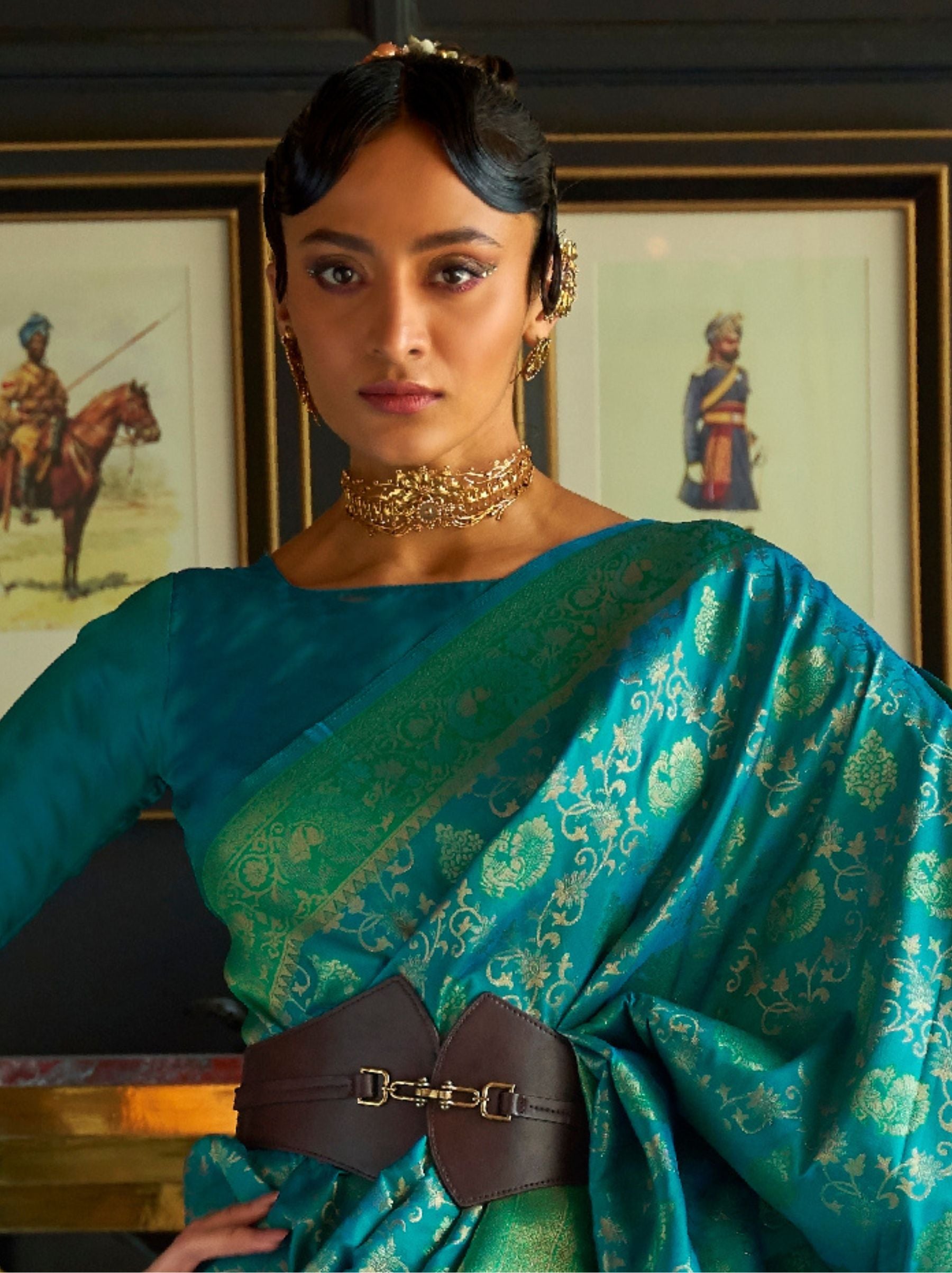 Pine Green Soft Silk Handloom Weaving Party Saree - TrendOye