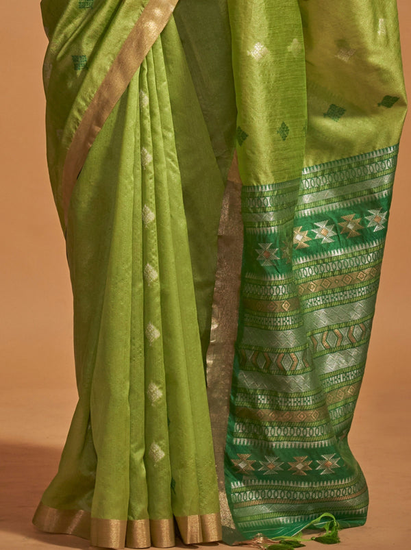 Sage Green Designer  Silk Blended Saree - TrendOye