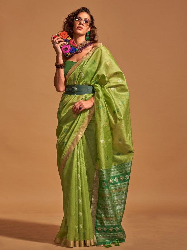 Sage Green Designer  Silk Blended Saree - TrendOye
