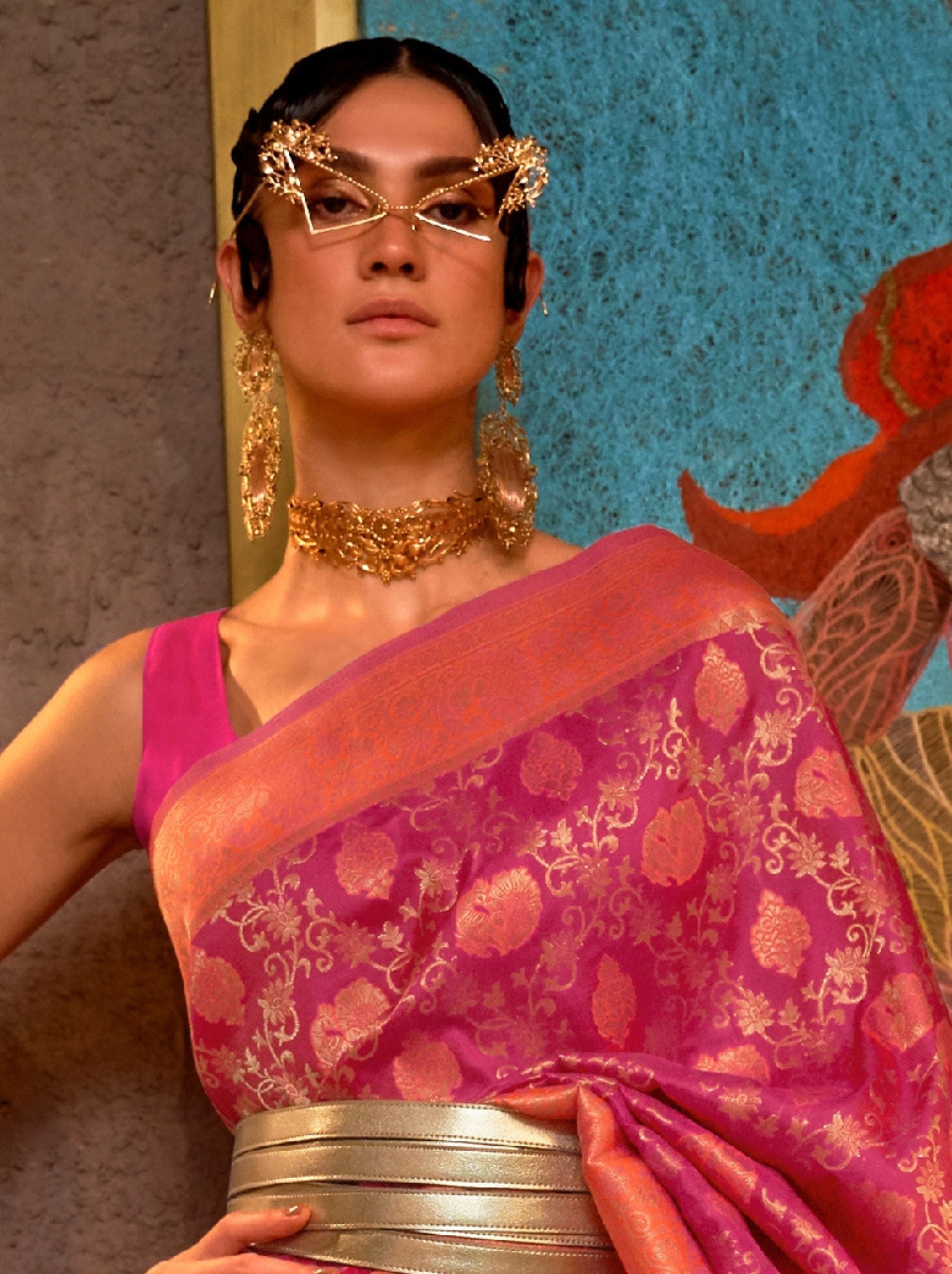Ruby Pink Soft Silk Handloom Weaving Party Saree - TrendOye