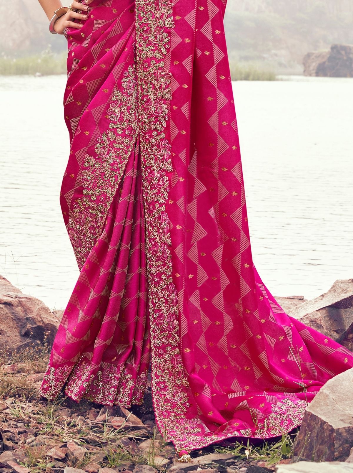 Ruby Pink Premium Satin Silk Saree With Blouse Piece