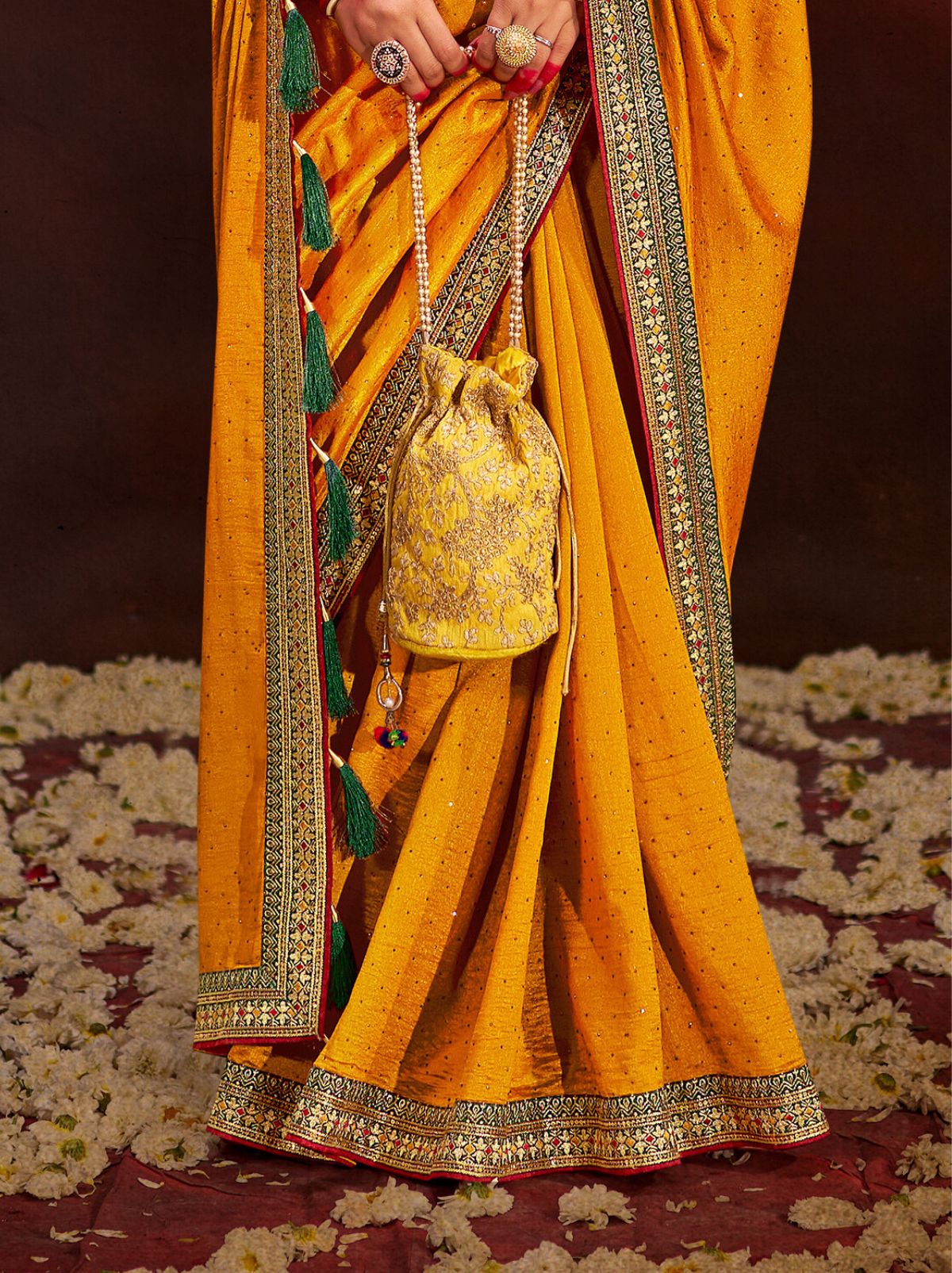 Apricot Orange Fine Ethnic Designer Silk Saree - TrendOye