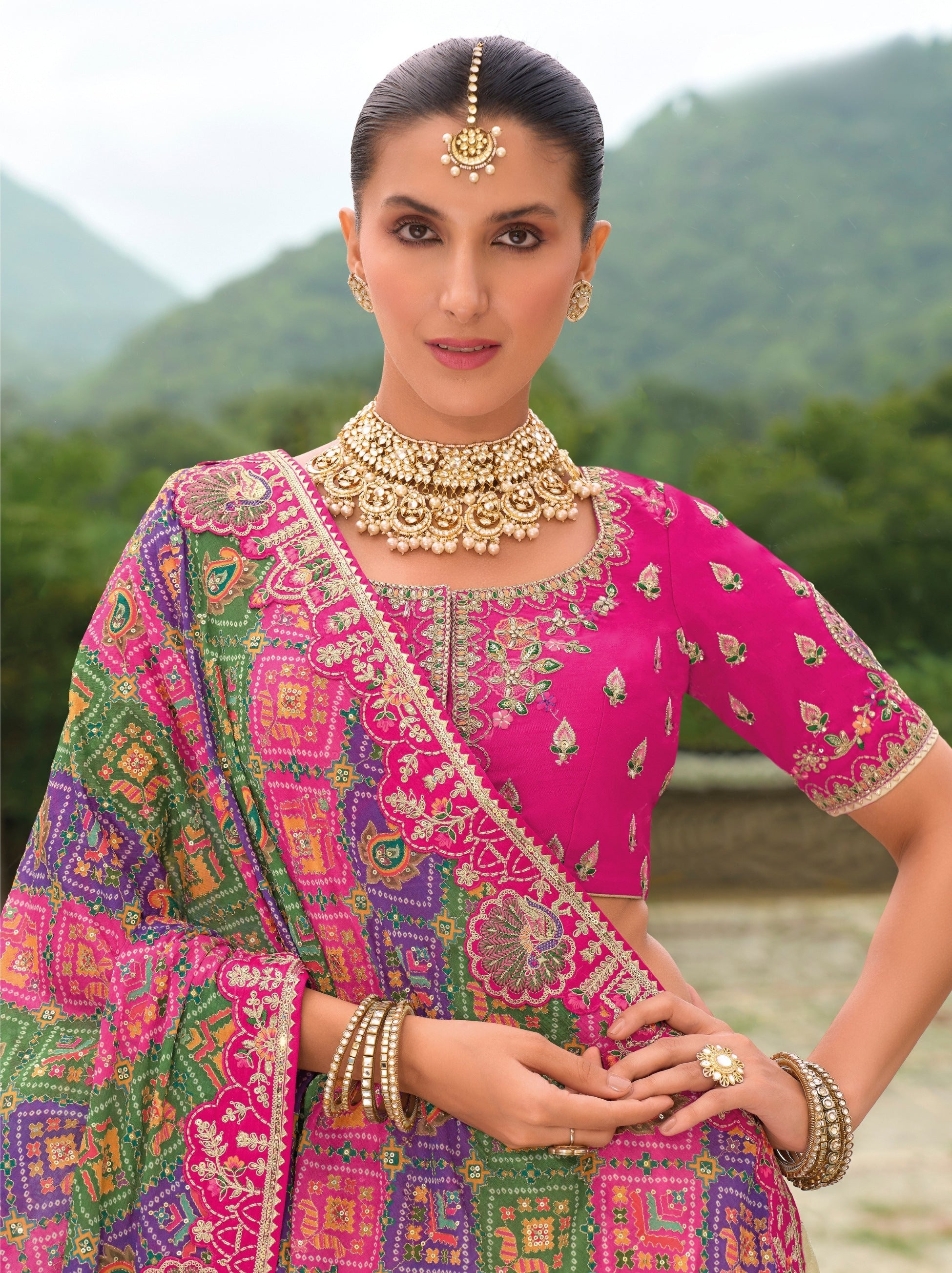 Light Beige Wedding Lehenga Set With Traditional Gota Patti Embroidery - TrendOye
