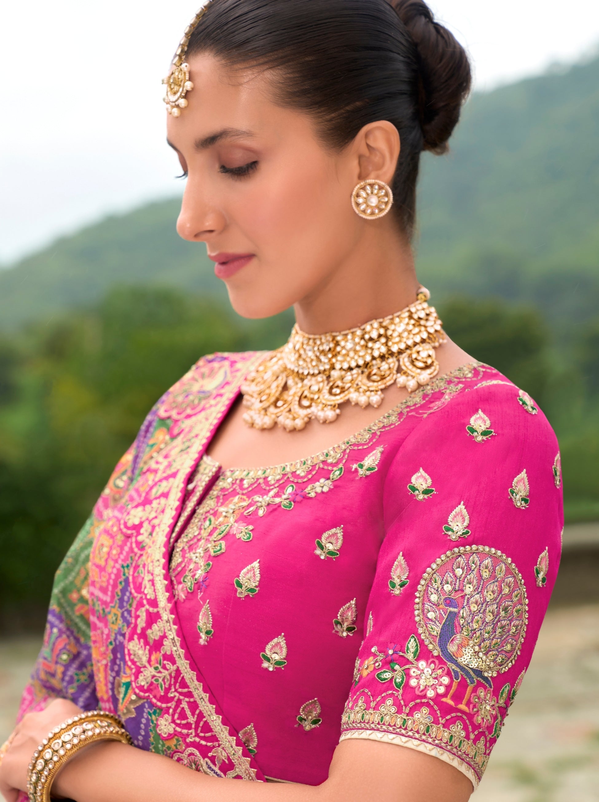 Light Beige Wedding Lehenga Set With Traditional Gota Patti Embroidery - TrendOye