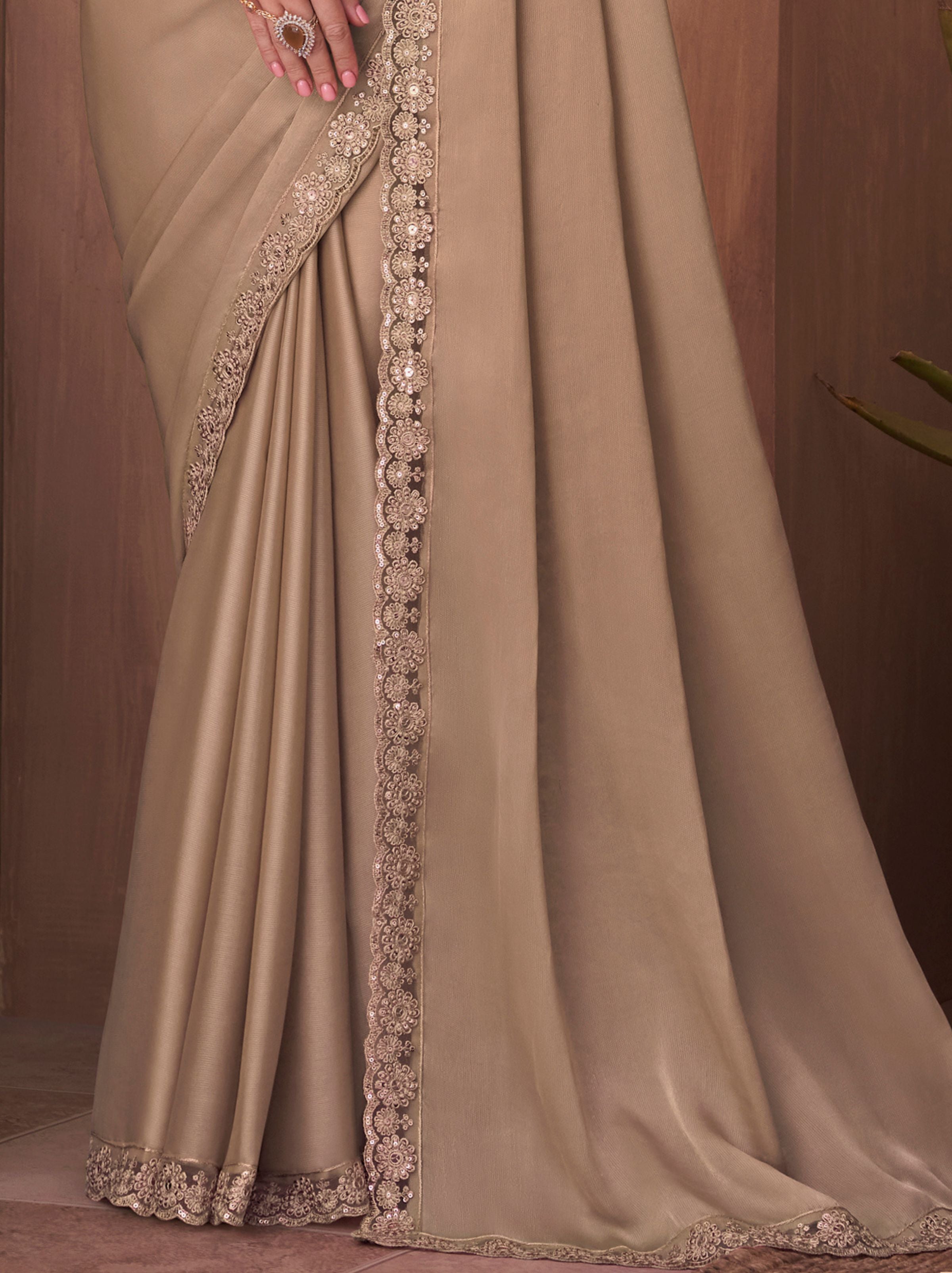 Tan Beige fancy Silk Blended Saree - TrendOye