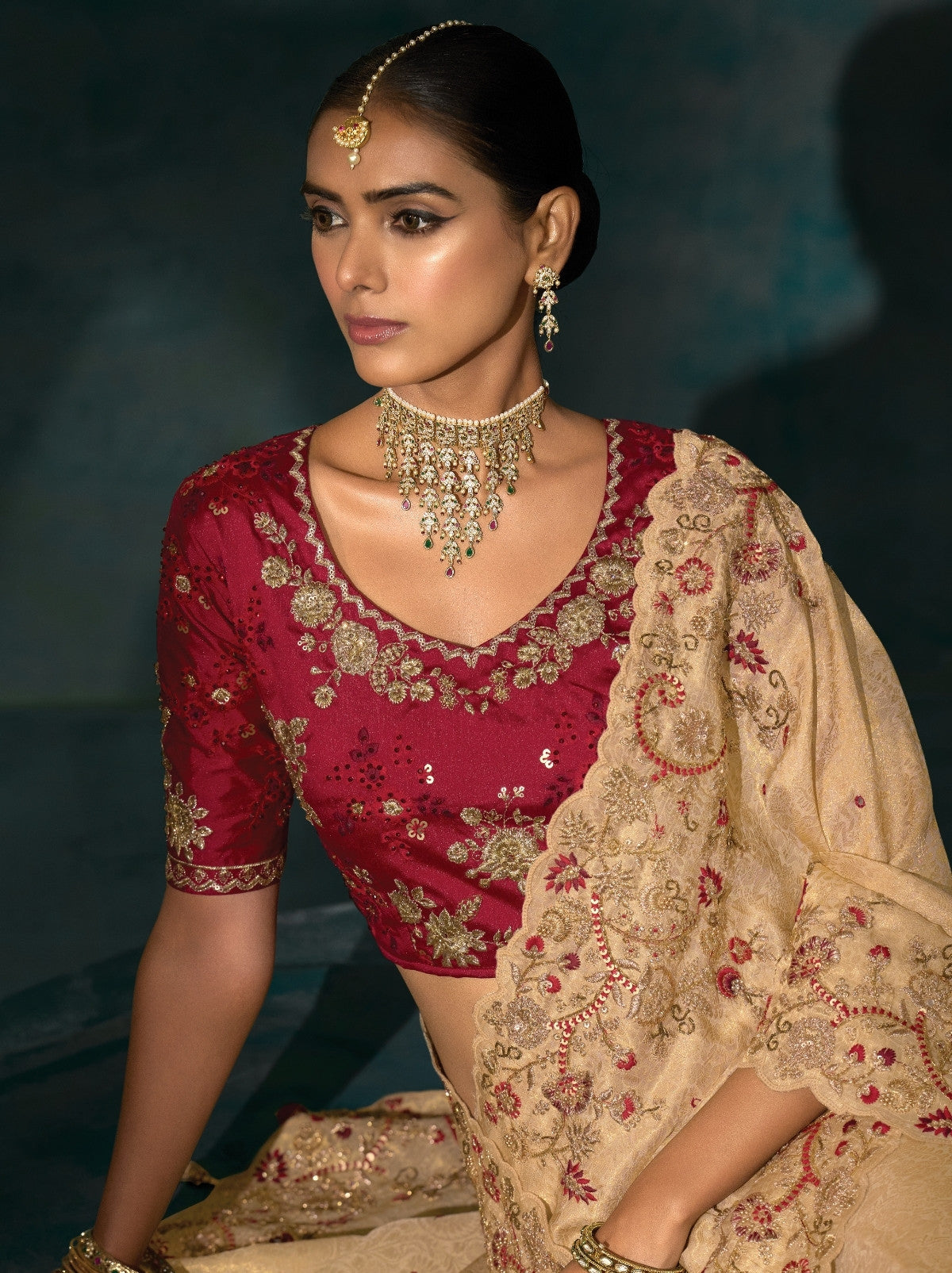 Tuscan Beige Wedding Designer Soft Silk Saree With Blouse Piece