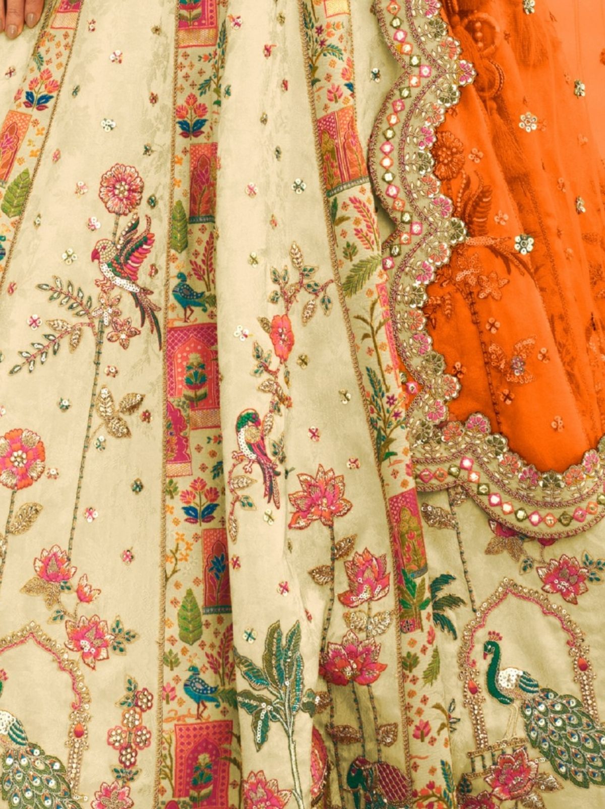 Beige Designer Wedding Lehenga Set With Cut Work Border