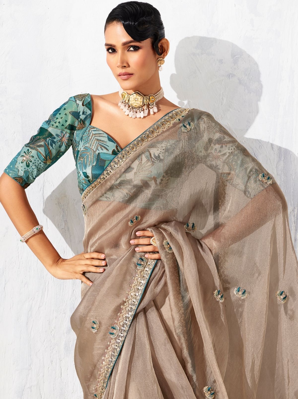 Beige Fancy Silk Saree with Beautiful Blouse Piece