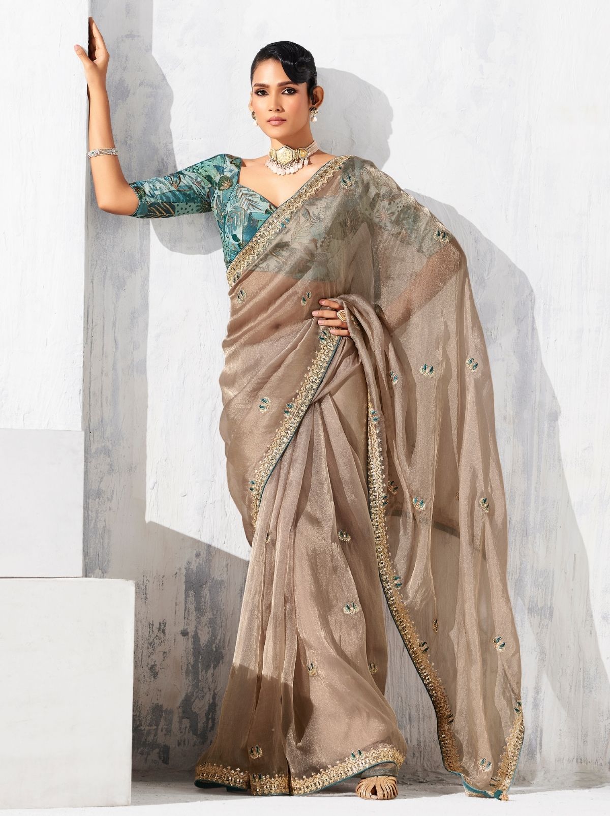 Beige Fancy Silk Saree with Beautiful Blouse Piece