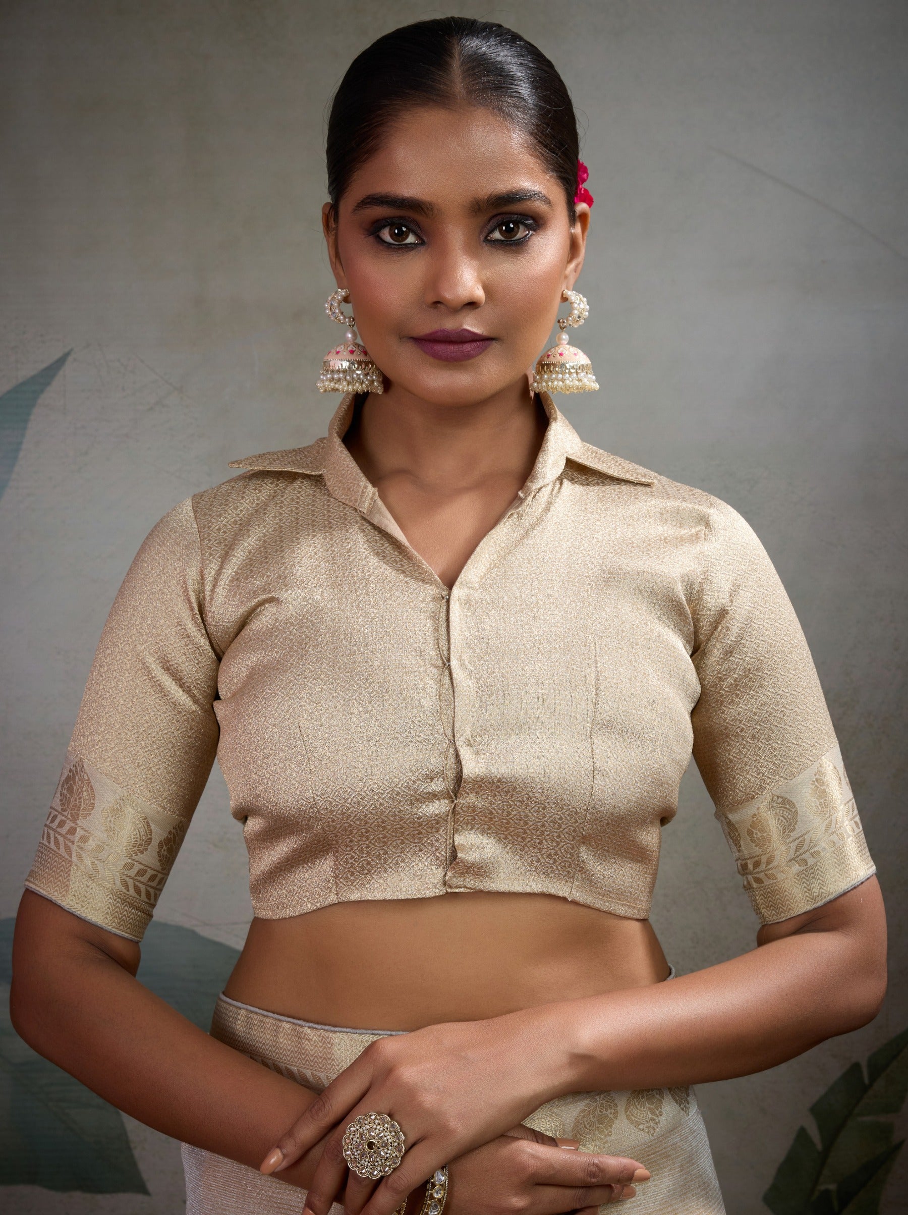 Beige Fancy Tissue Silk Saree With Blouse Piece - TrendOye