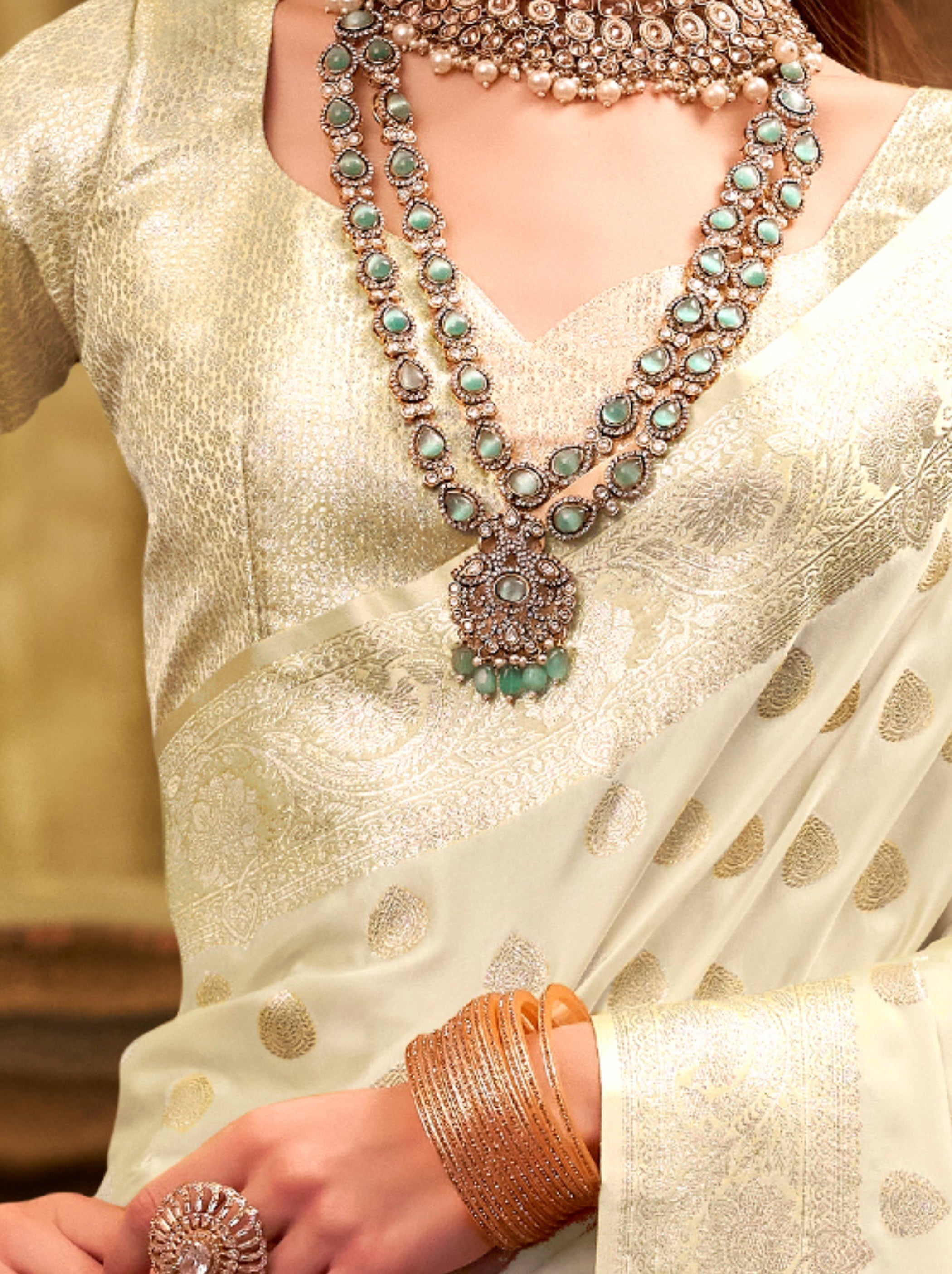 Beige Pastel Soft Satin Silk Saree With Zari Work