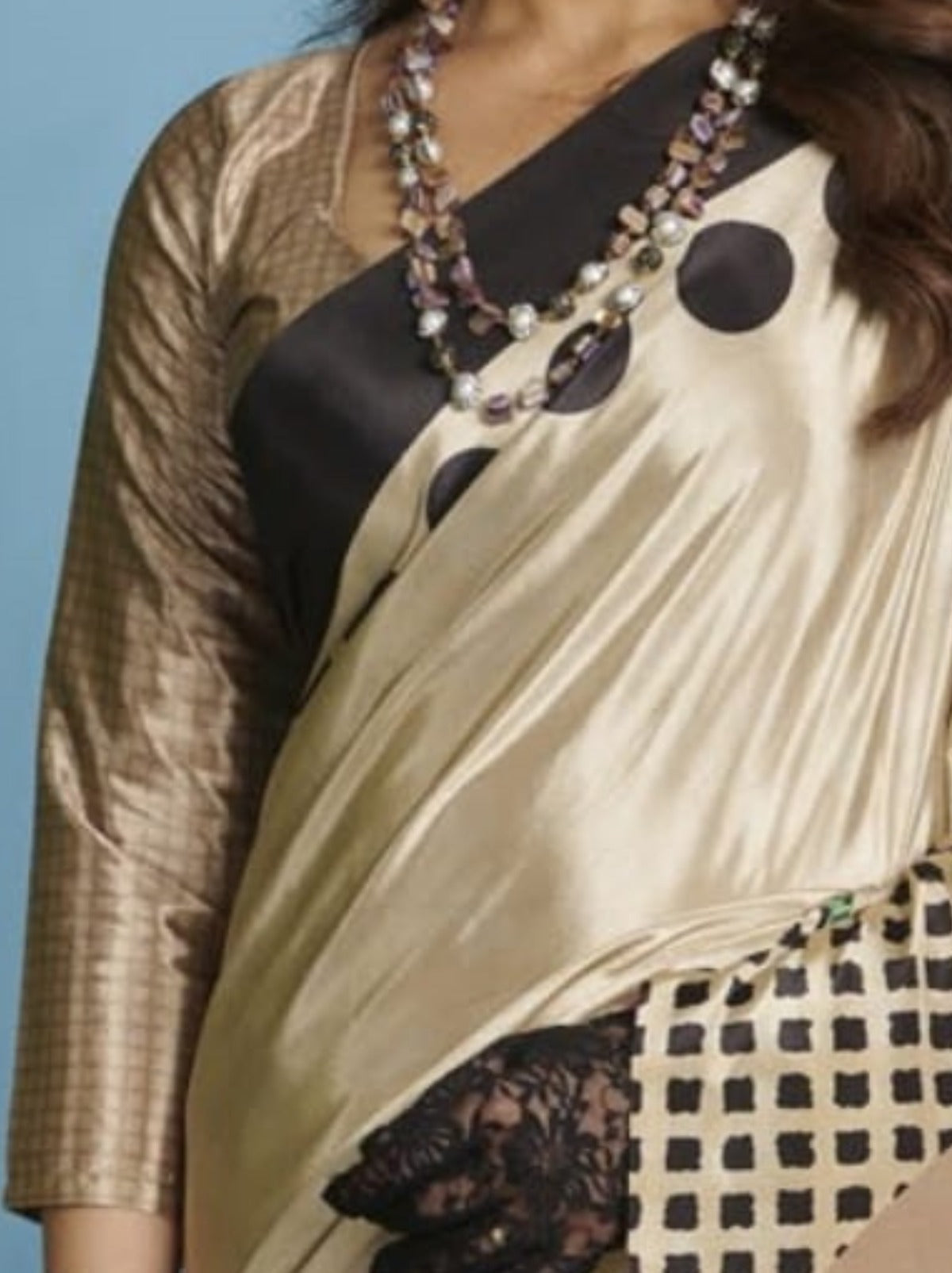 Beige Premium Crepe Silk Saree With Abstract Print