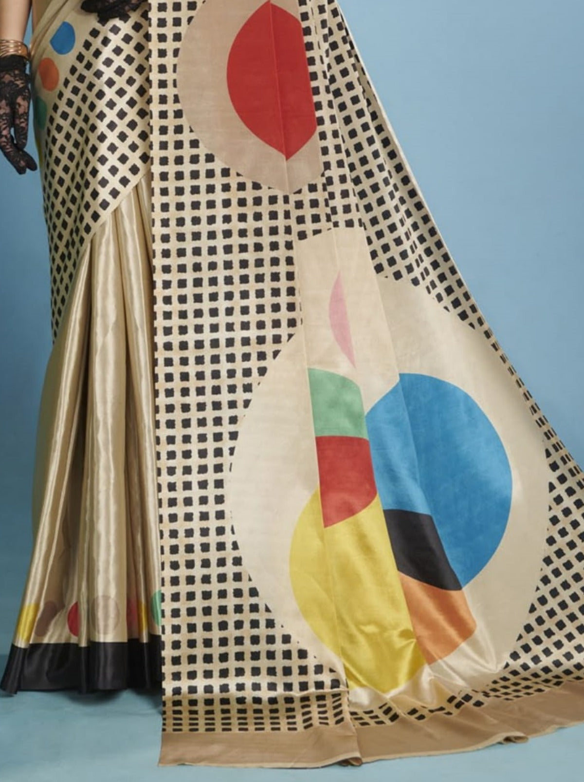 Beige Premium Crepe Silk Saree With Abstract Print