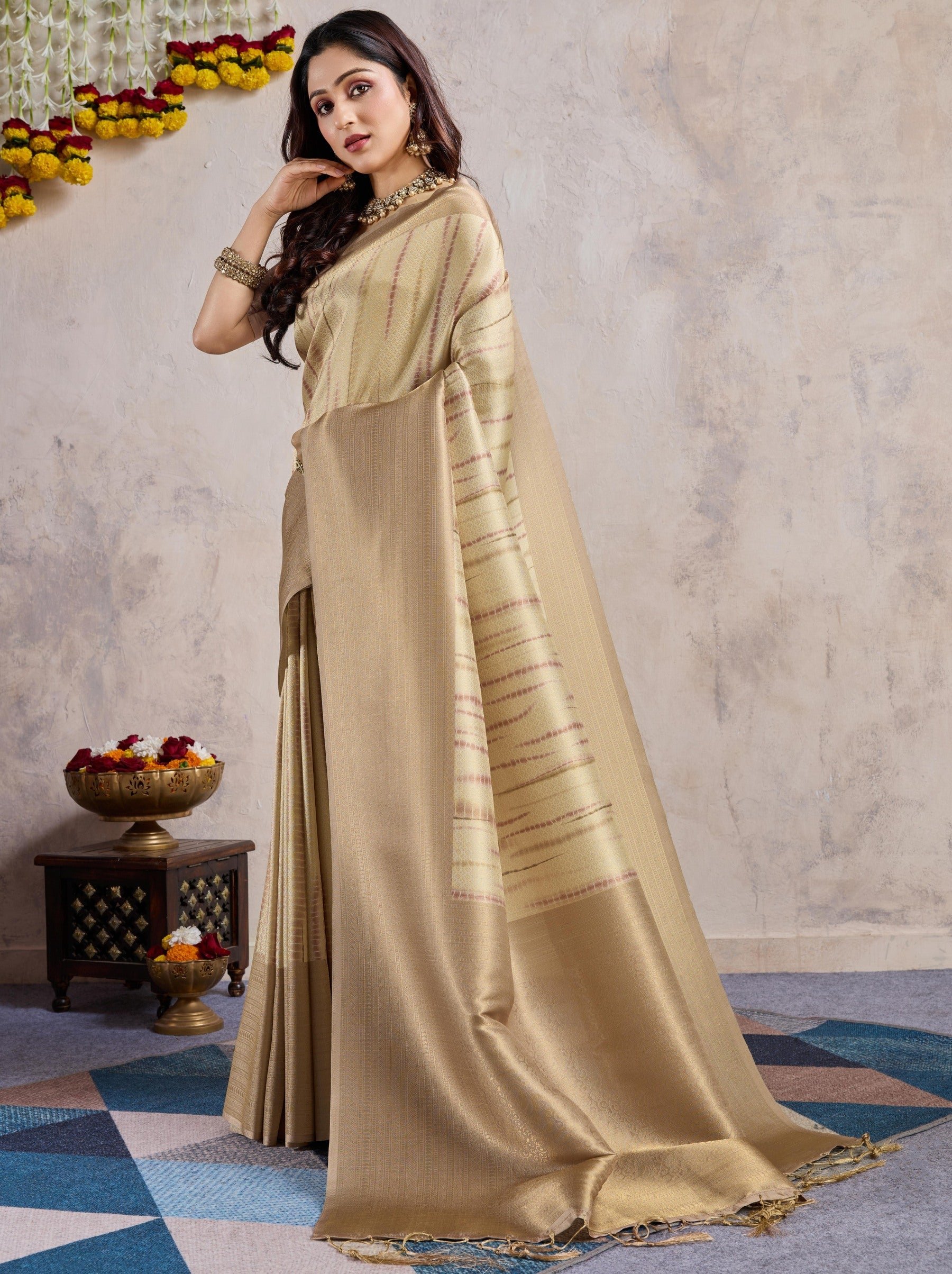 Beige Celebration Saree - TrendOye