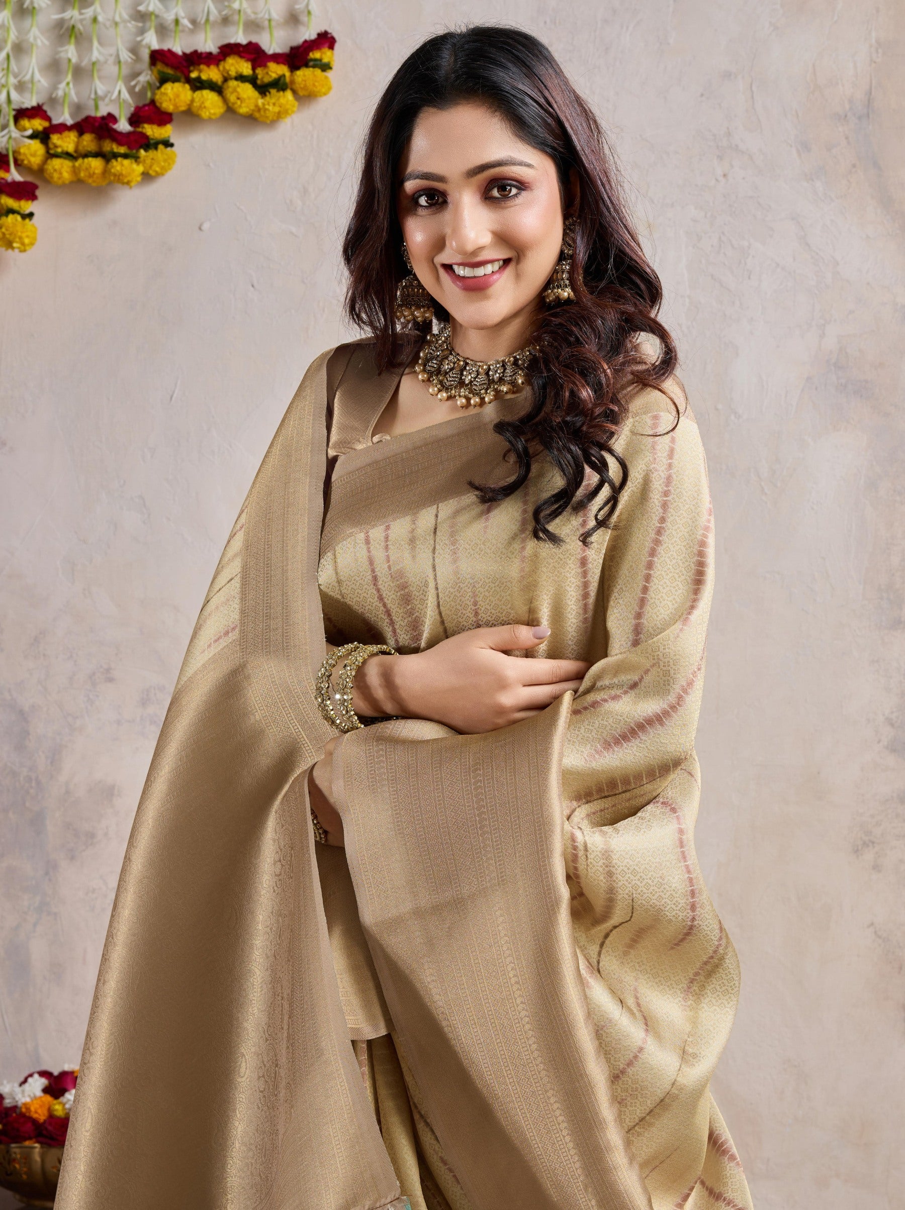 Beige Celebration Saree - TrendOye
