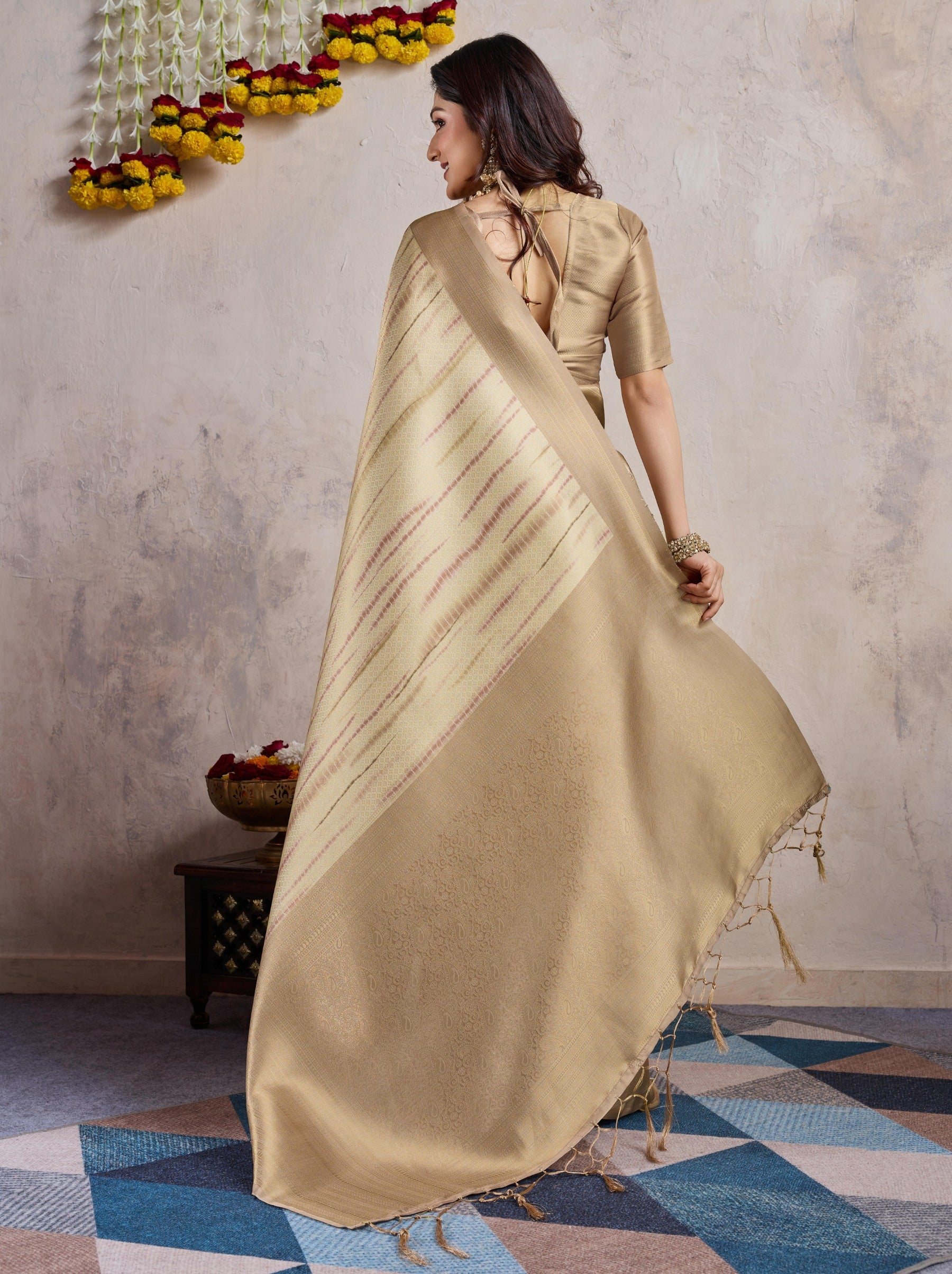 Beige Celebration Saree - TrendOye