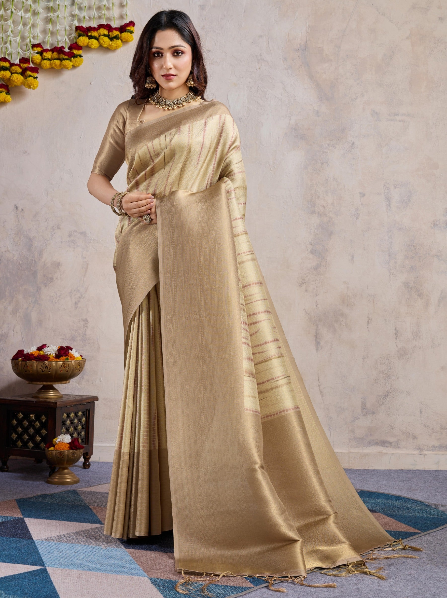 Beige Celebration Saree - TrendOye