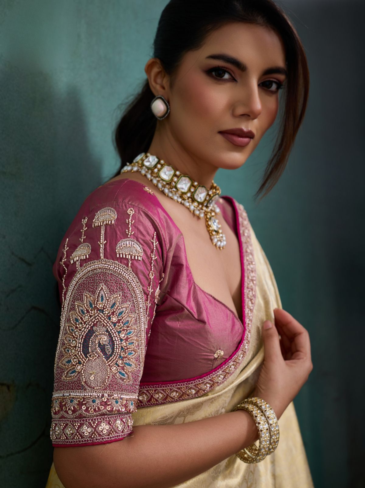 Beige Premium Designer Tissue Banarasi Saree With Blouse Piece