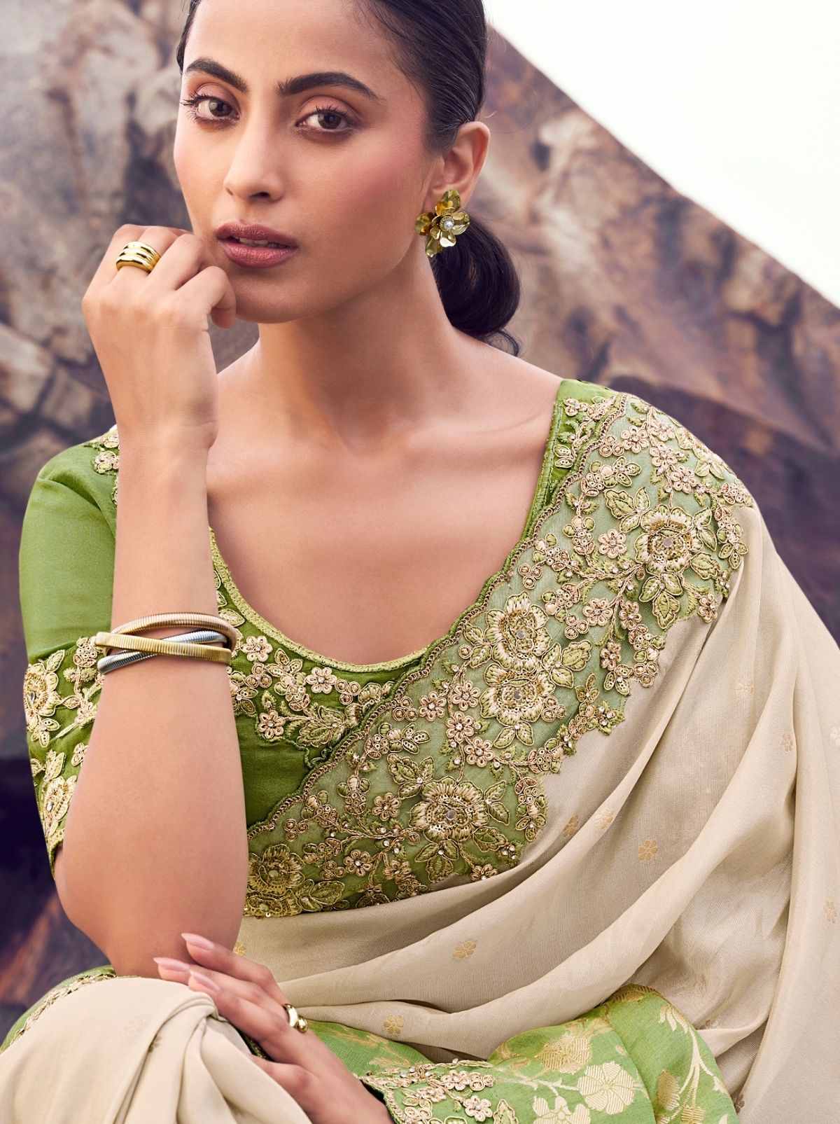 Beige Premium Tissue Silk Saree With Blouse Piece