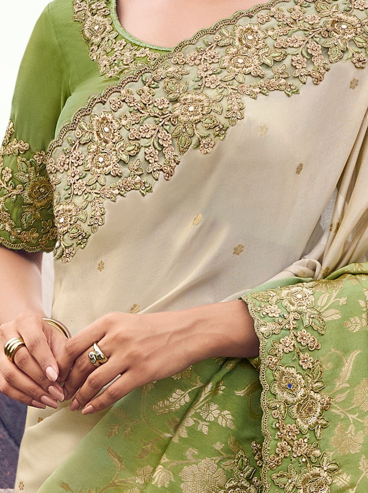 Beige Premium Tissue Silk Saree With Blouse Piece