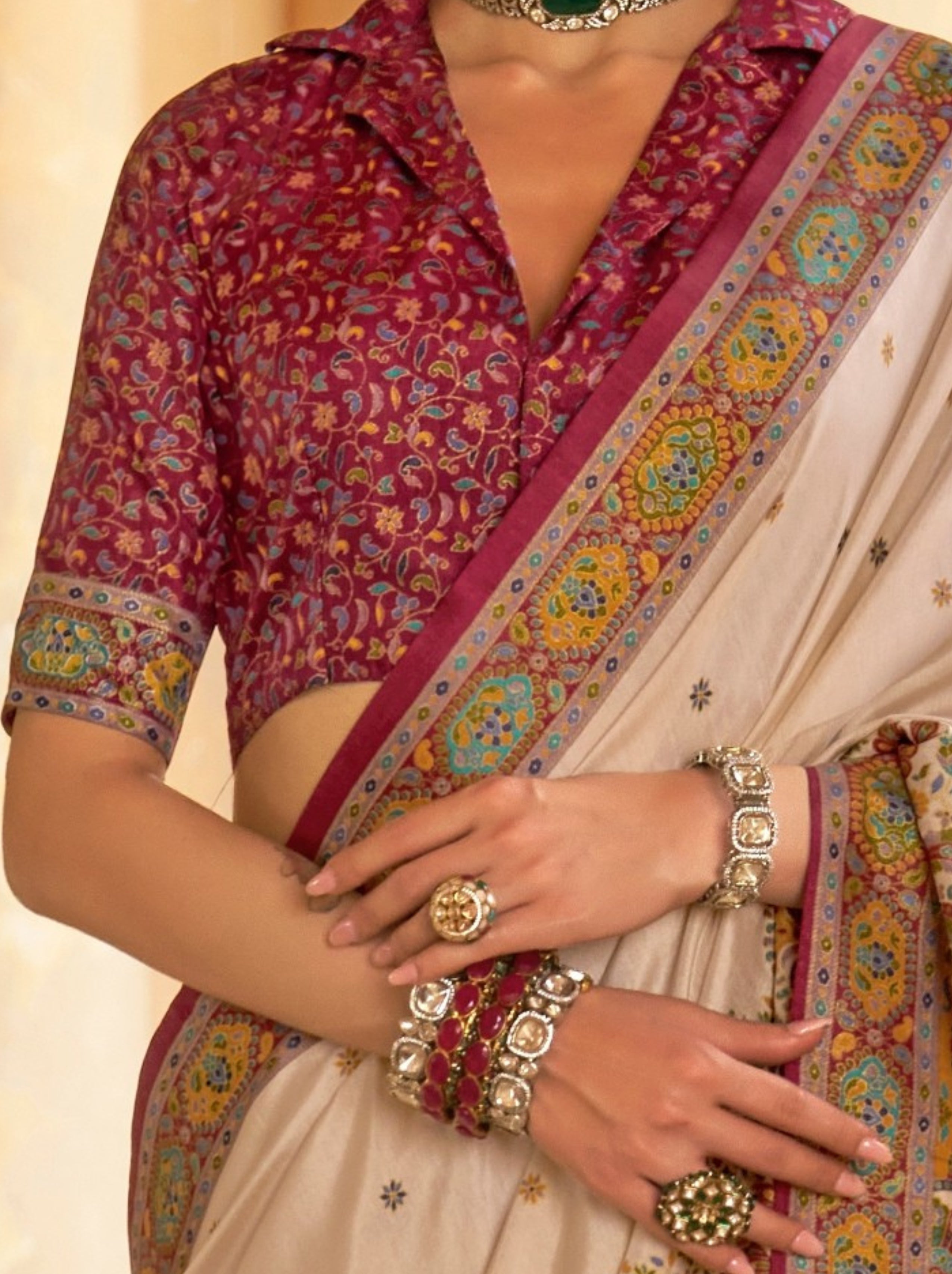 Vibrant Beige Ethnic Celebration Silk Saree With Unstitched Blouse - TrendOye
