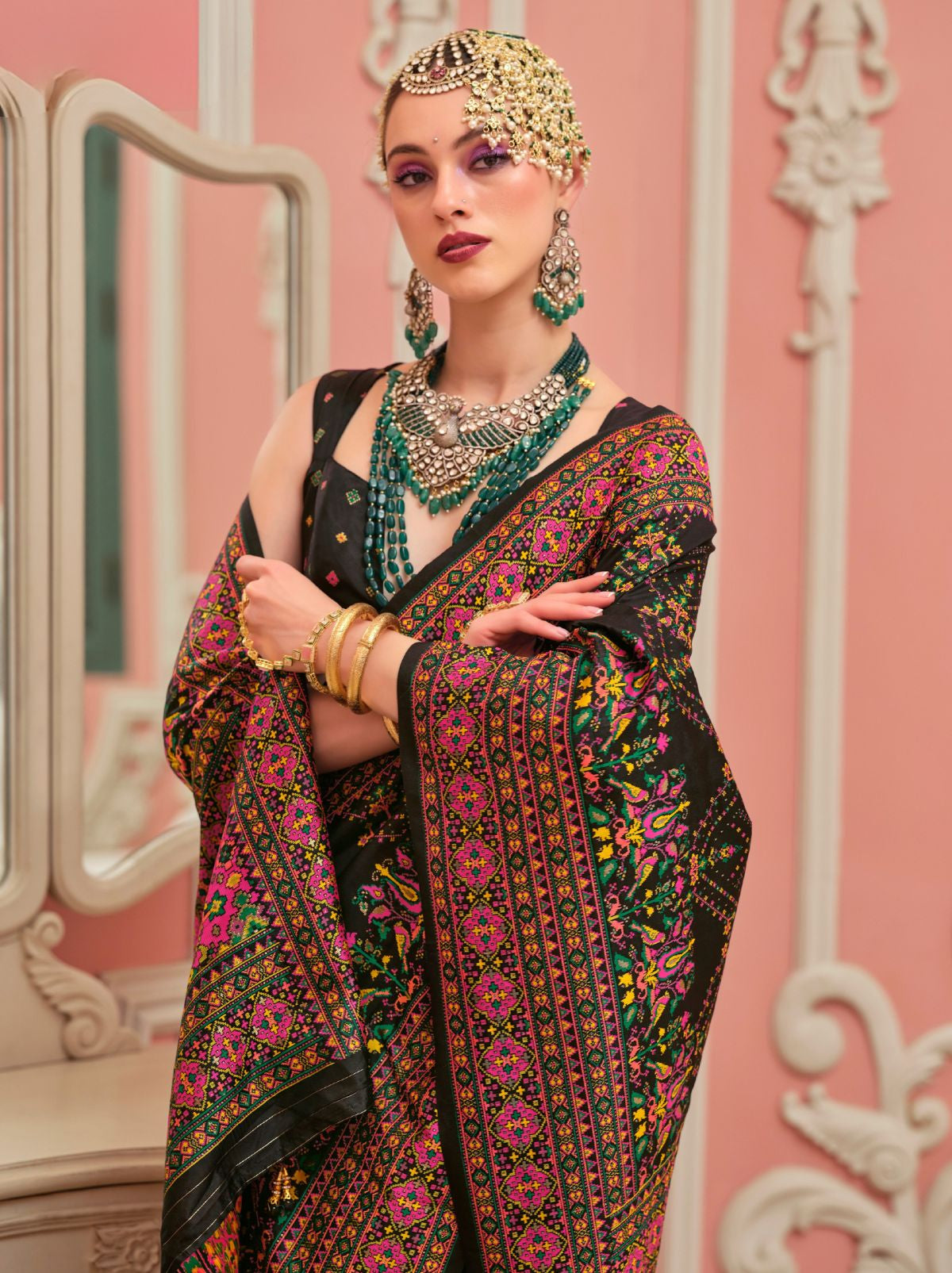 Black Banarasi Silk Saree With Meenakari Work