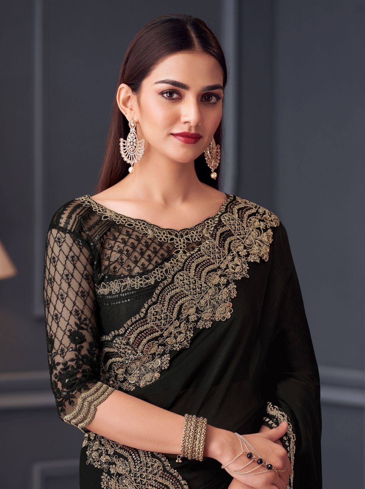 Black Party Designer Saree - TrendOye