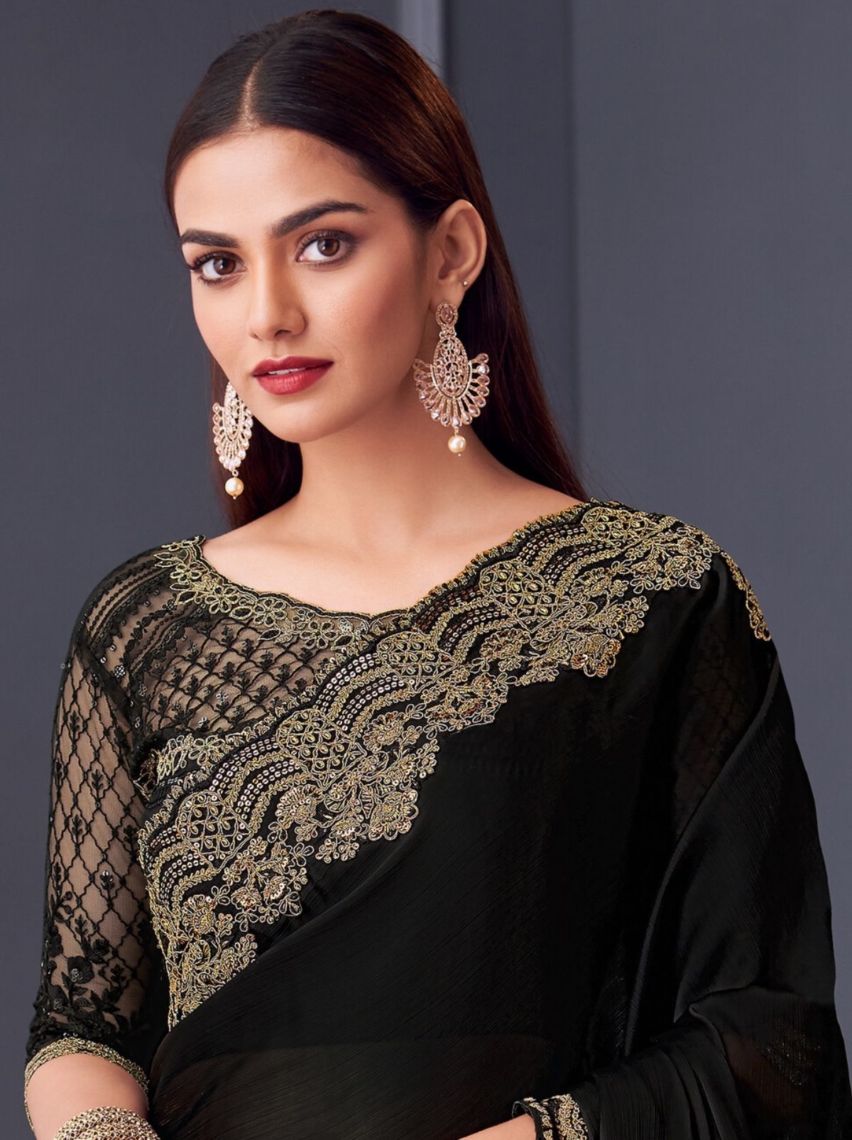 Black Party Designer Saree - TrendOye