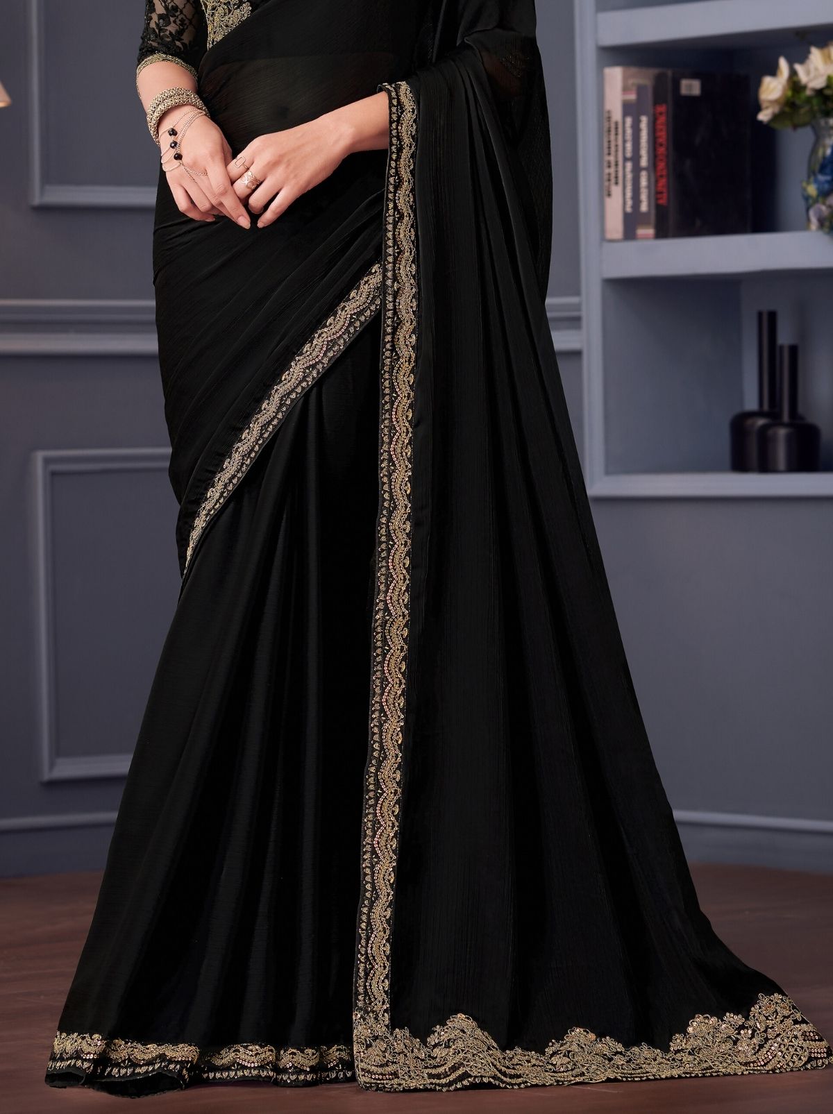 Black Party Designer Saree - TrendOye