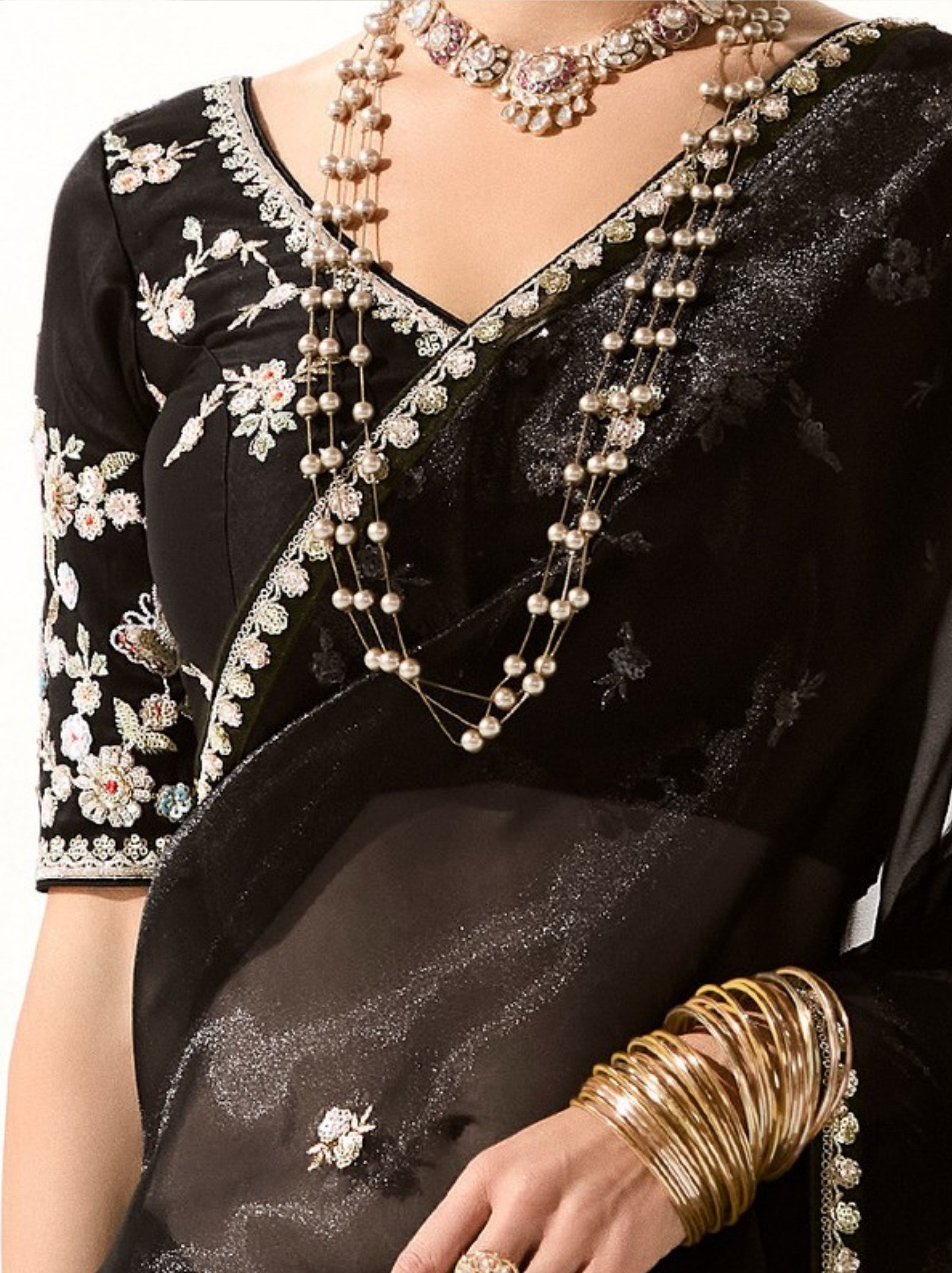 Black Organza Premium Ethnic Designer Saree With Blouse Piece