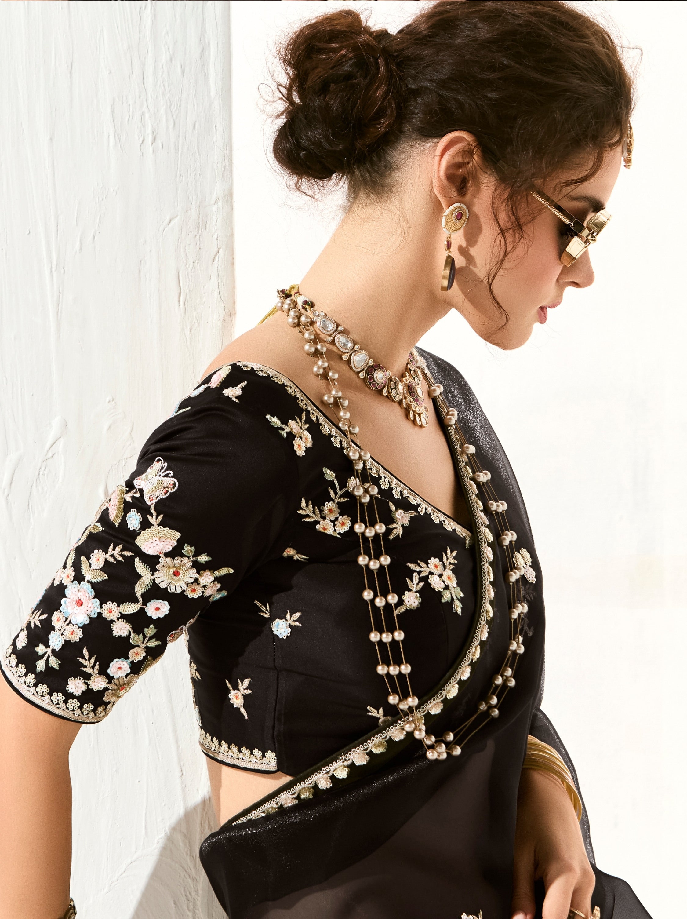 Black Organza Premium Ethnic Designer Saree With Blouse Piece