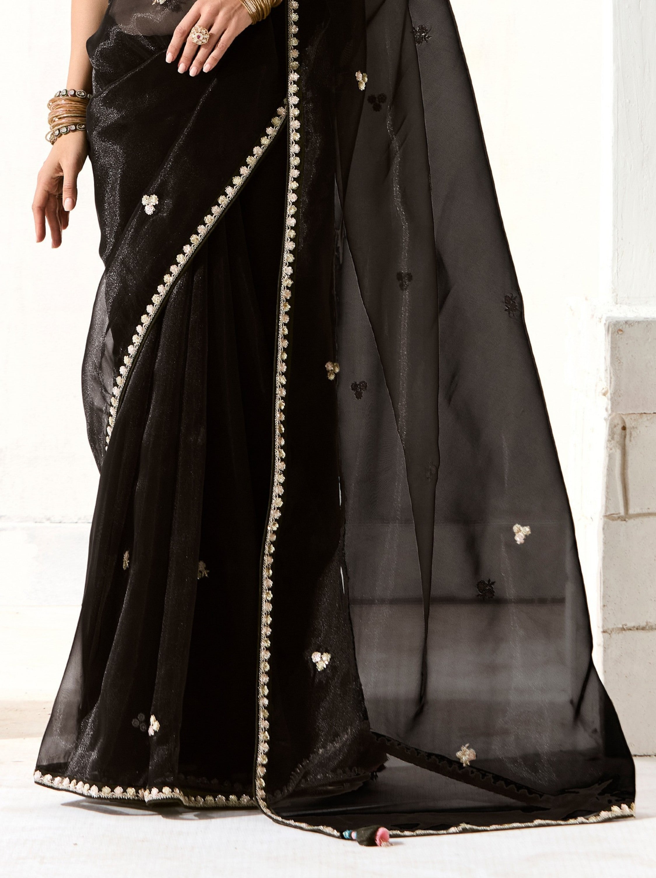 Black Organza Premium Ethnic Designer Saree With Blouse Piece