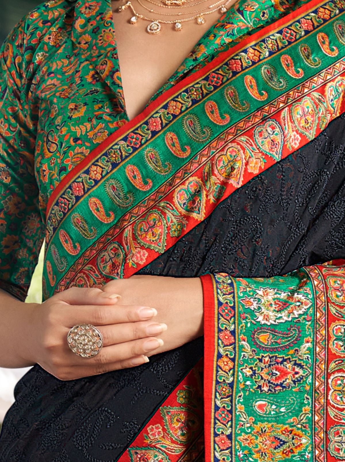 Black Premium Georgette Saree With Lucknowi Chikan Work