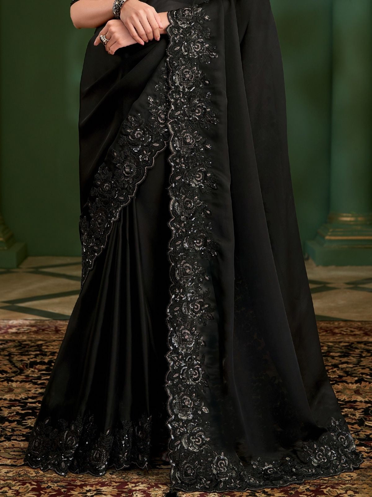 Black Regal Designer Georgette Silk Saree for Brides