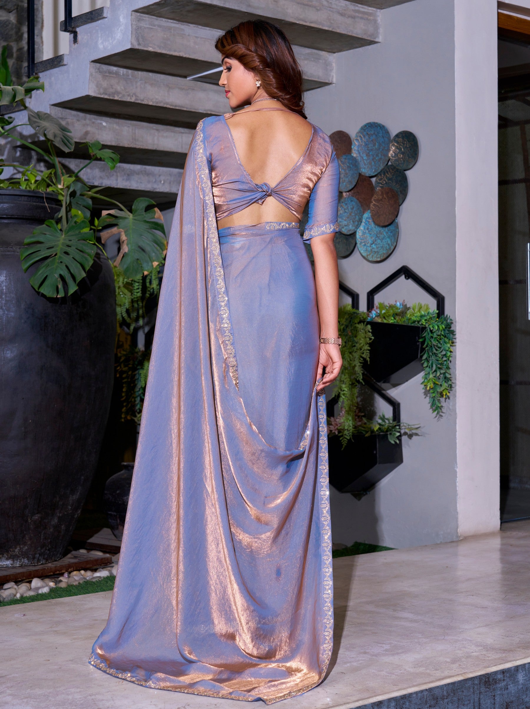 Cornflower Blue Party And Wedding Saree - TrendOye