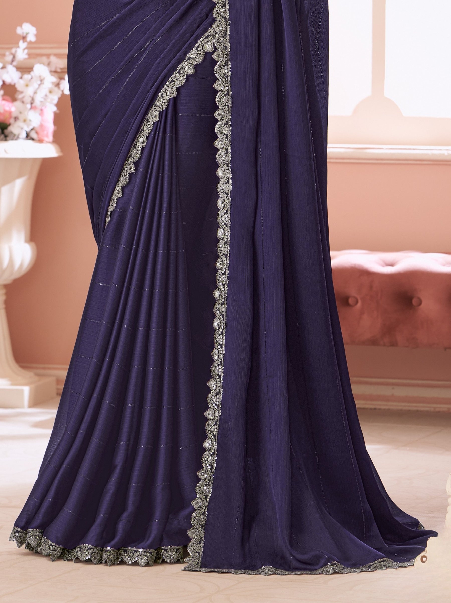 Denim Blue Premium Designer Party Saree - TrendOye