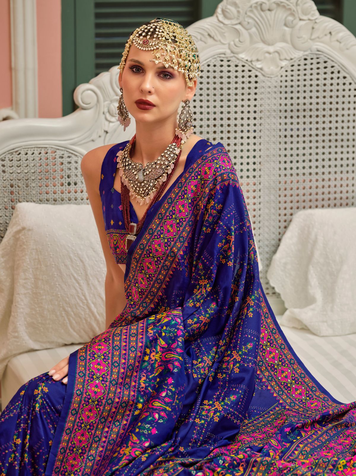 Navy Blue Banarasi Silk Saree With Meenakari Work