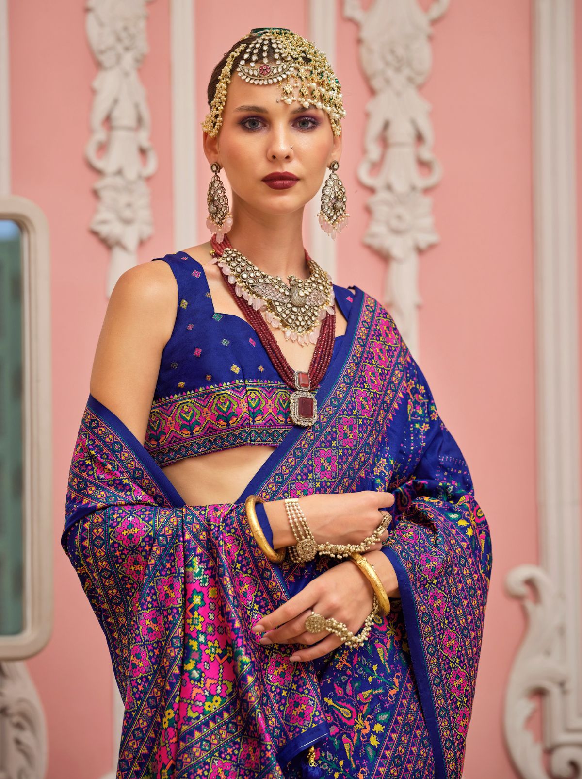 Navy Blue Banarasi Silk Saree With Meenakari Work