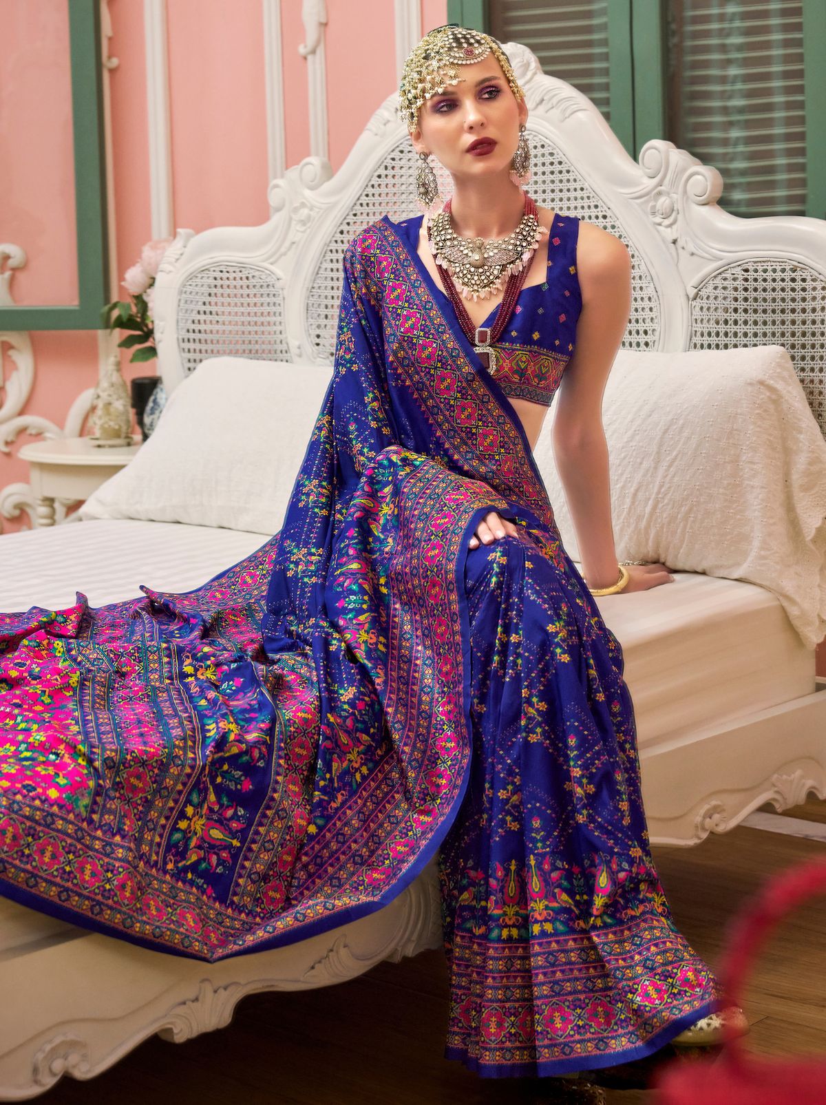 Navy Blue Banarasi Silk Saree With Meenakari Work