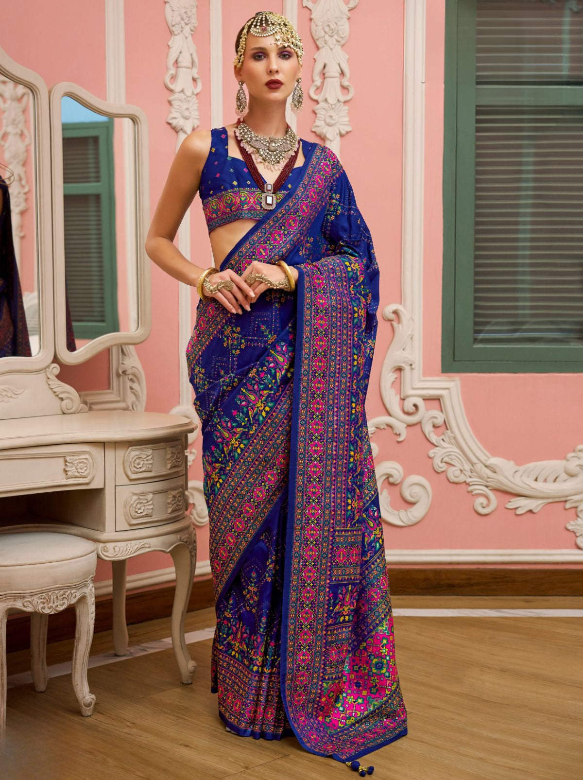 Navy Blue Banarasi Silk Saree With Meenakari Work