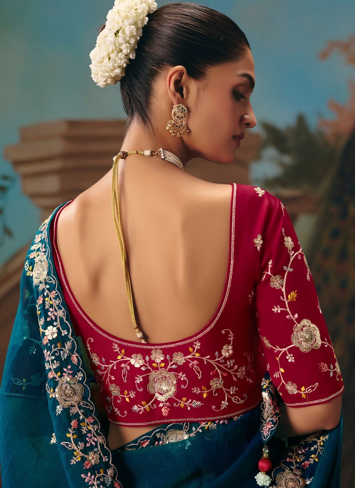 Prussian Blue Celebration Fancy Saree With Premium Blouse Piece - TrendOye