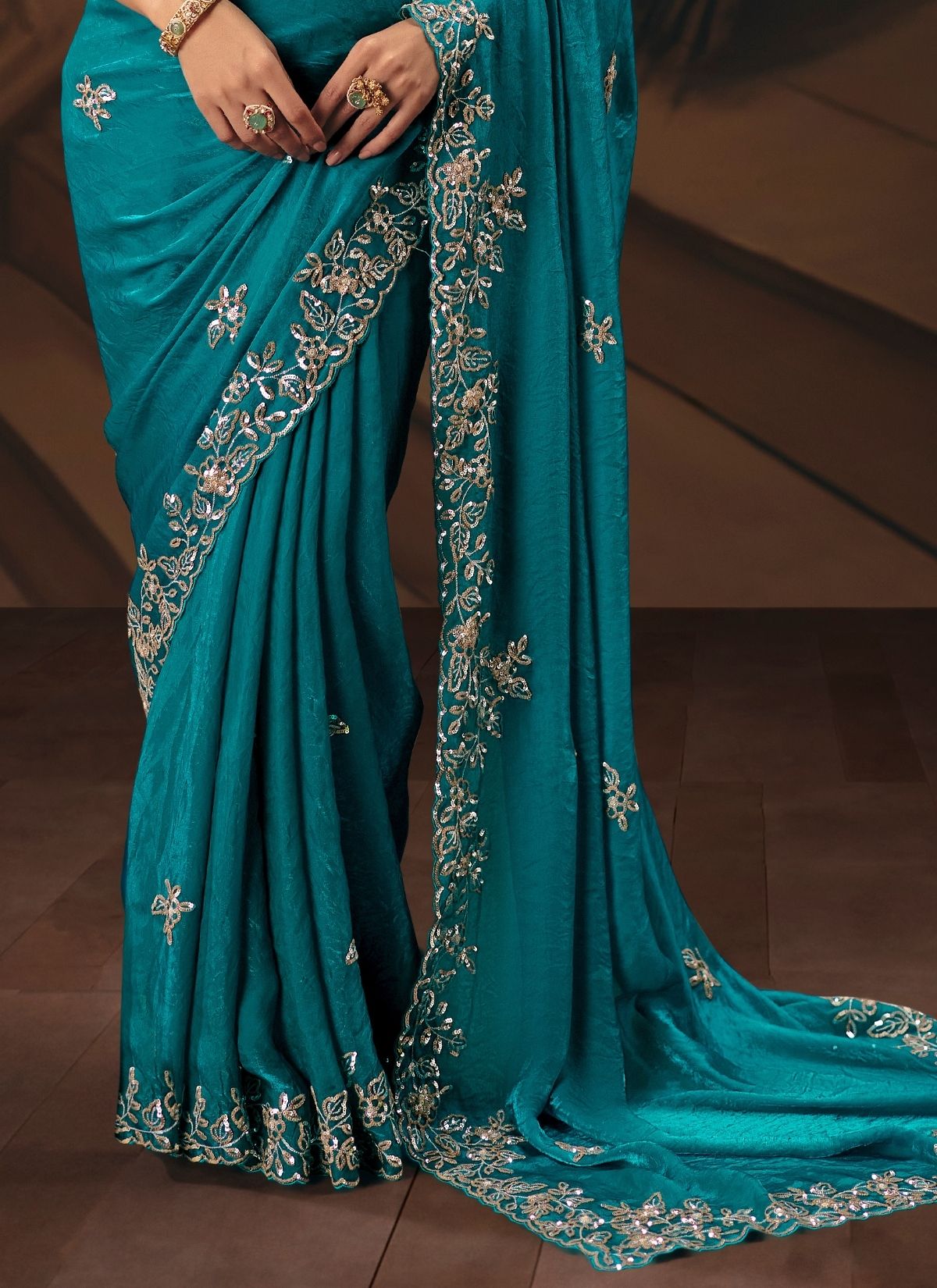 Olympic Blue Celebration Fancy Saree With Premium Blouse Piece - TrendOye