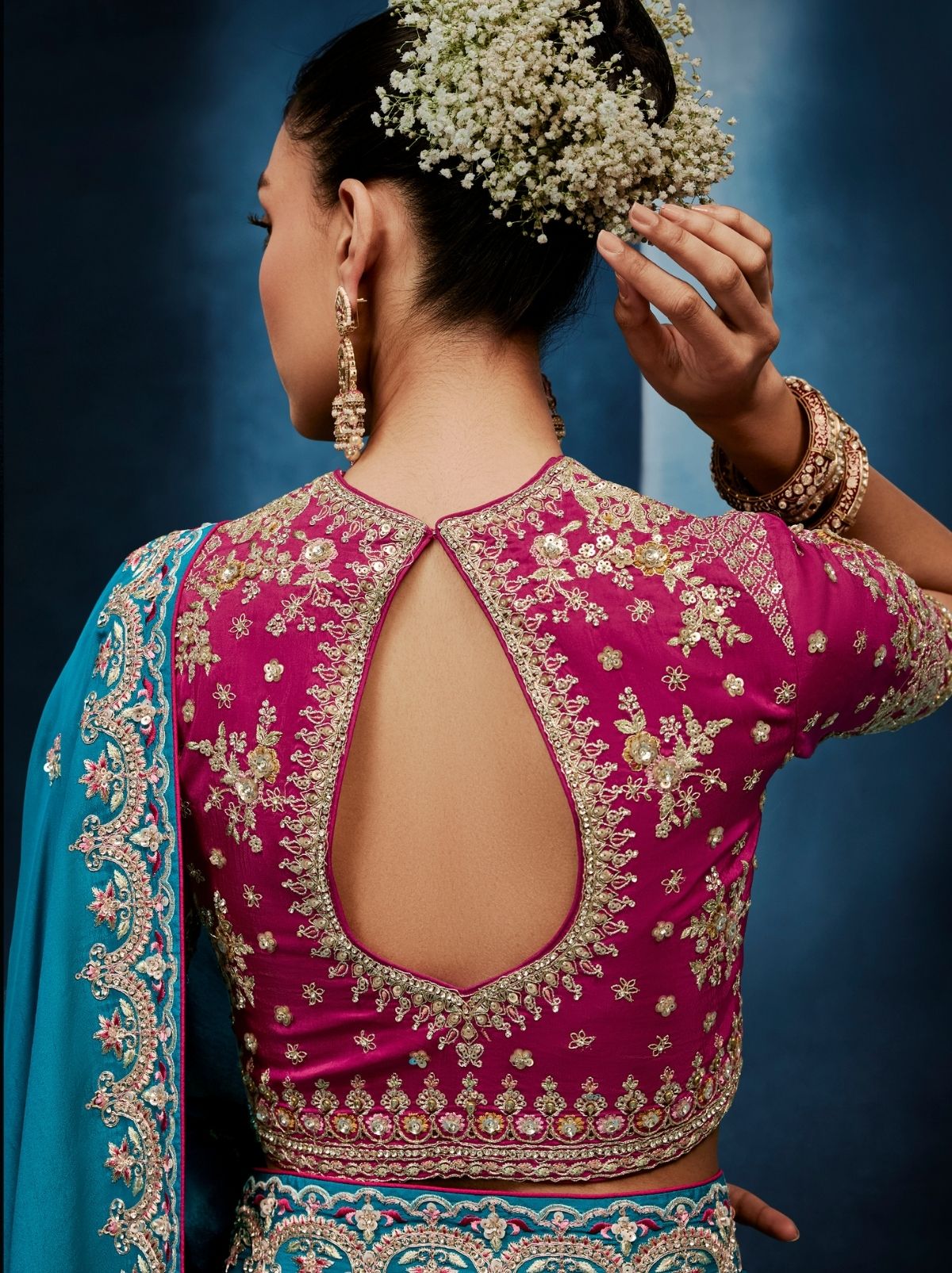 Azure Blue Celebration Fancy Saree With Premium Blouse - TrendOye
