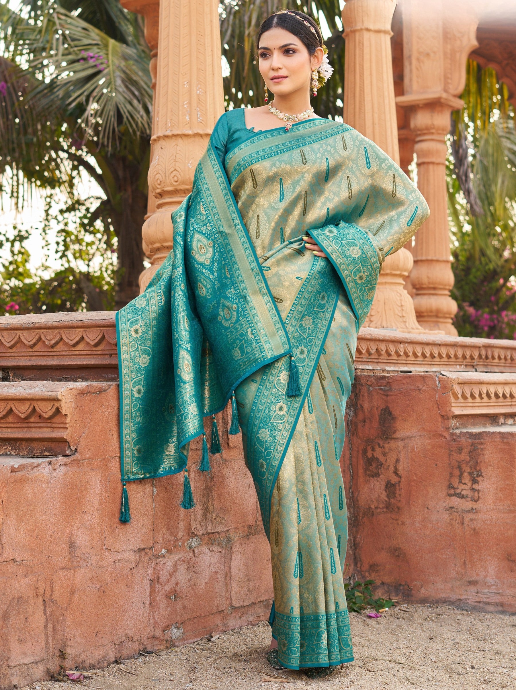 Sky Blue Premium Soft Silk Festive Saree - TrendOye
